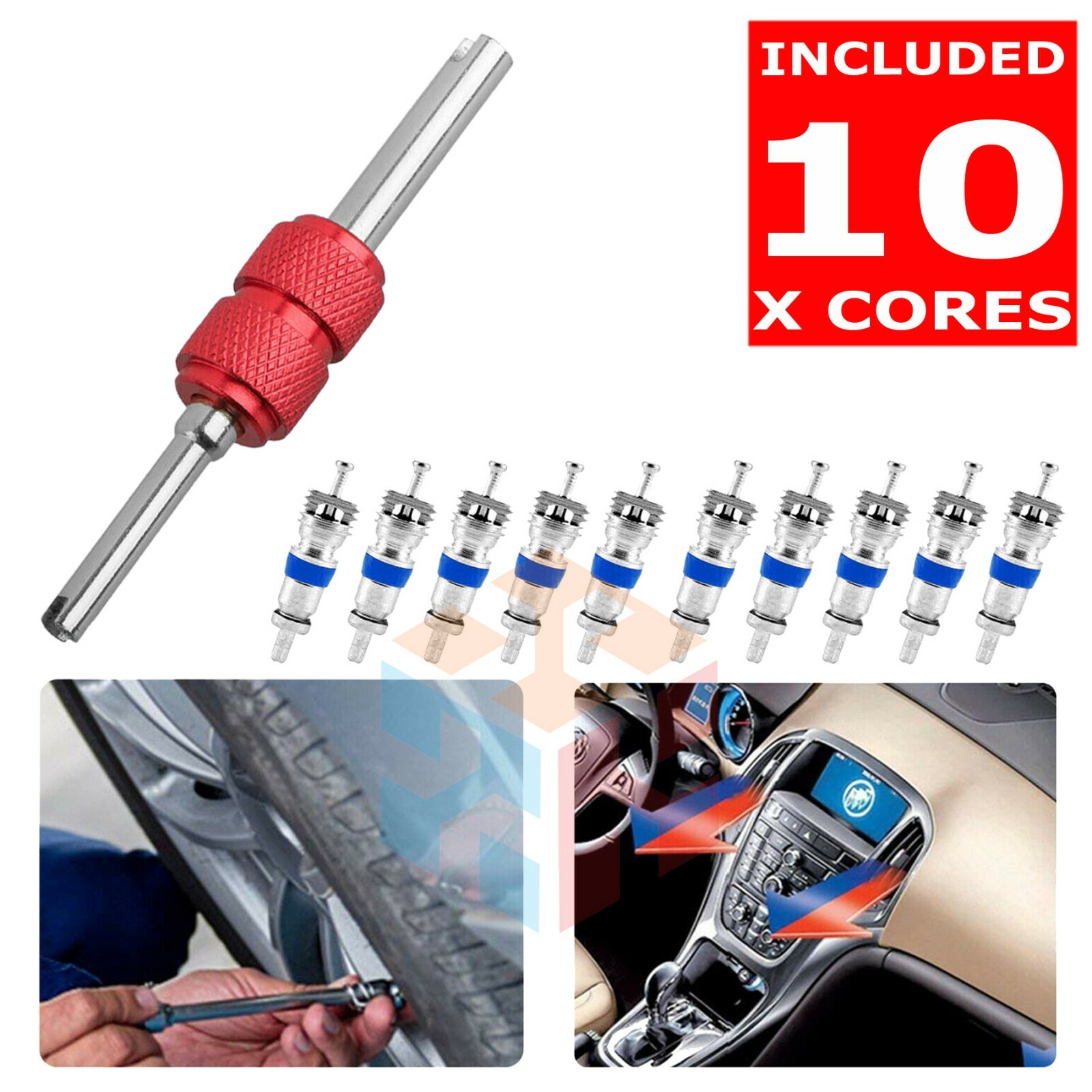 Valve Core Removal Tool + 10 Hvac Schrader Valves DURABLE HIGH-QUALITY CORES