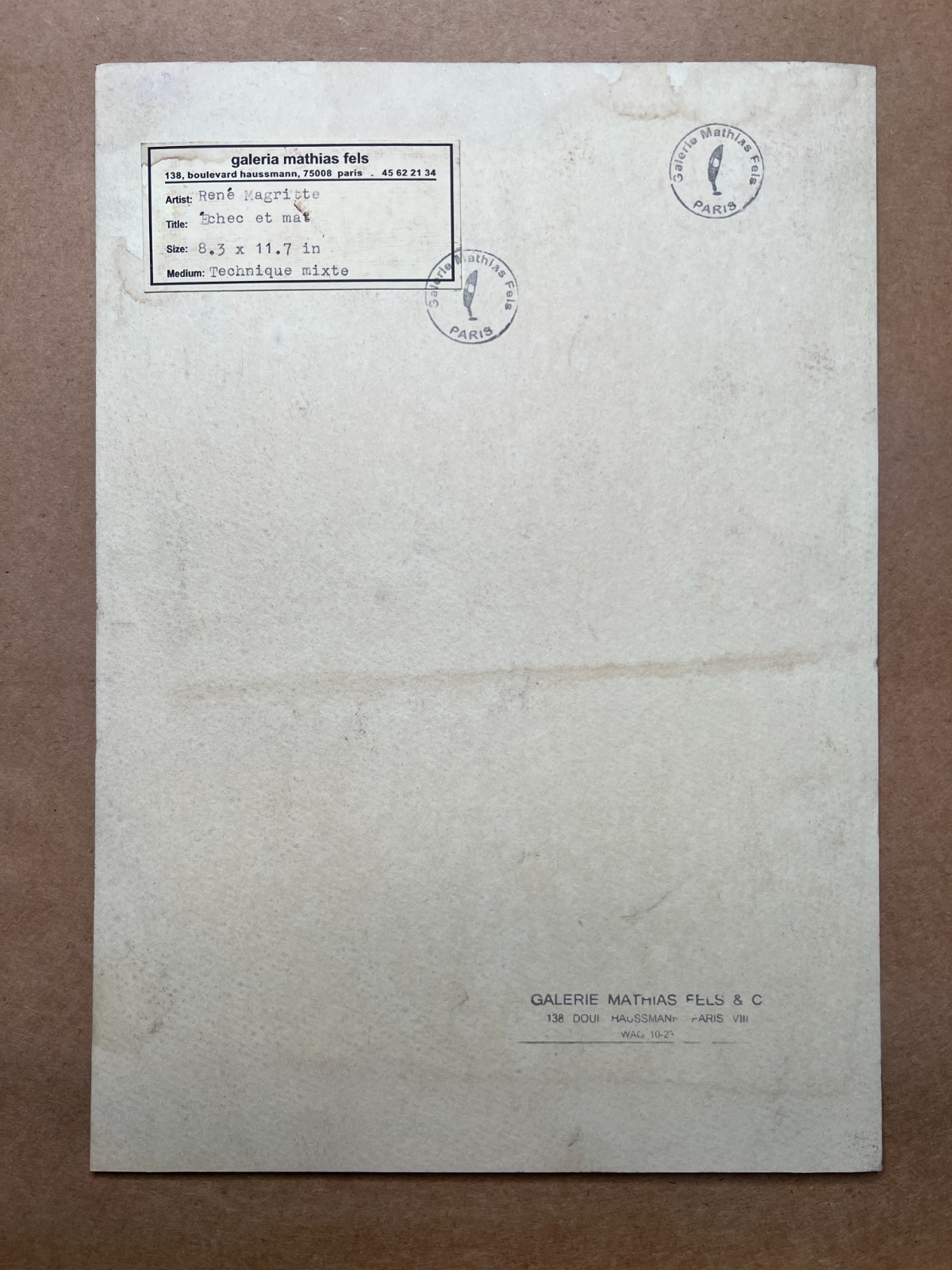 Rene Magritte (Handmade) Drawing On old Paper Signed & Stamped Mixed Media