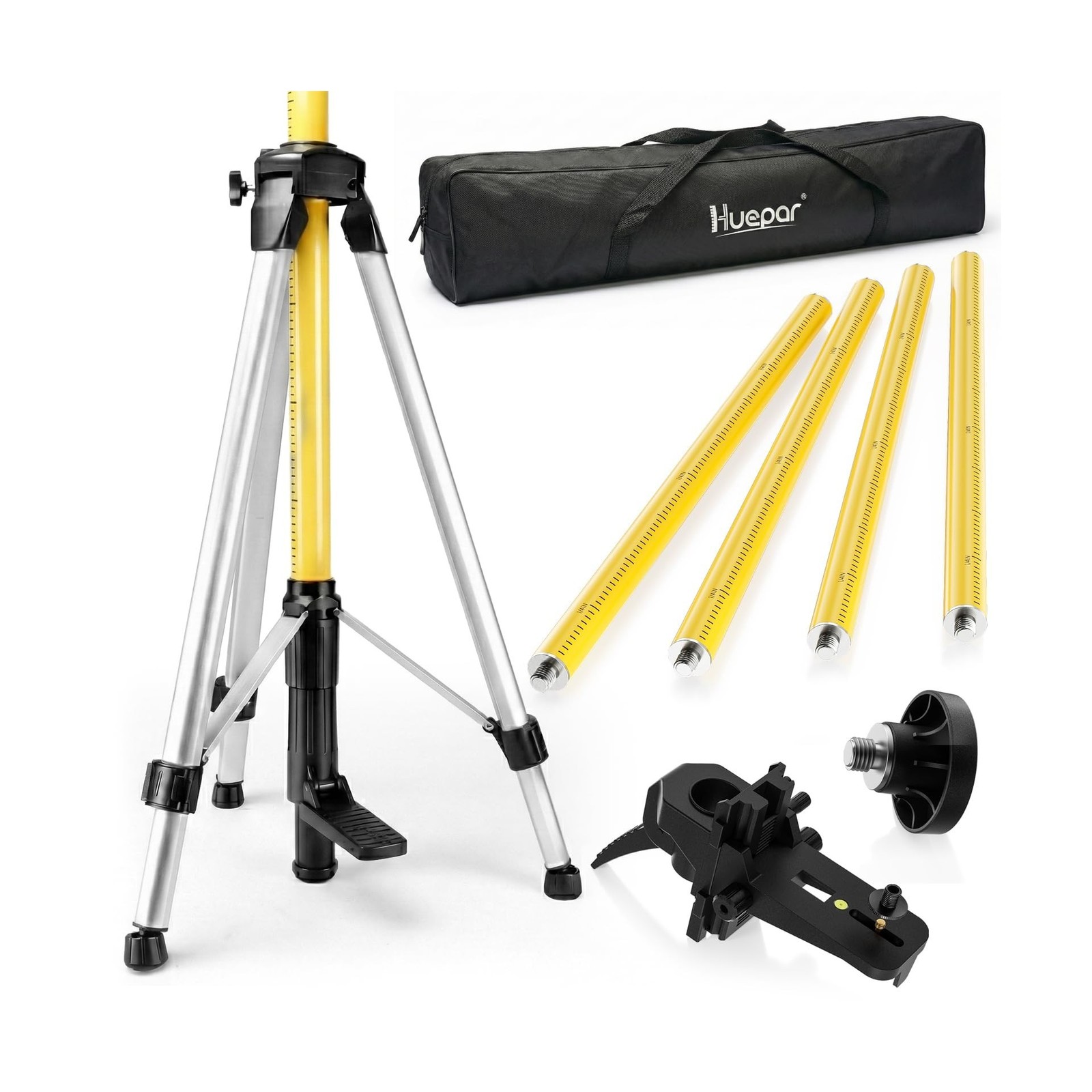 Huepar 12 Ft./3.7M Professional Laser Level Pole with Tripod and 1/4-Inch by ...