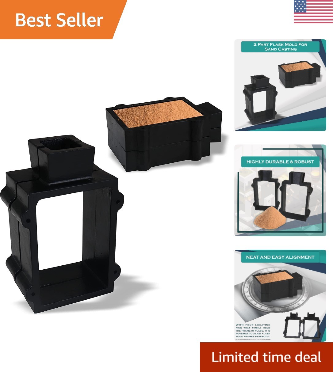 Durable 2-Part Cast Iron Flask Mold for Jewelry Casting - Precision Tool 4.5x3x2