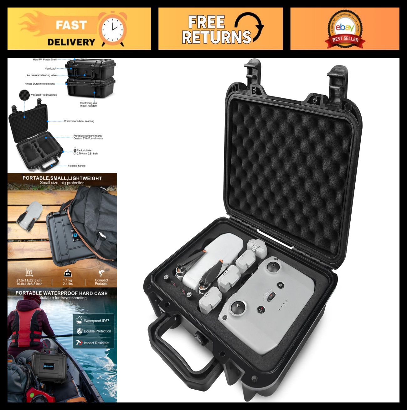 Portable Waterproof Hard Case for DJI Mini 4K/2 SE/2 & Accessories - Travel Read