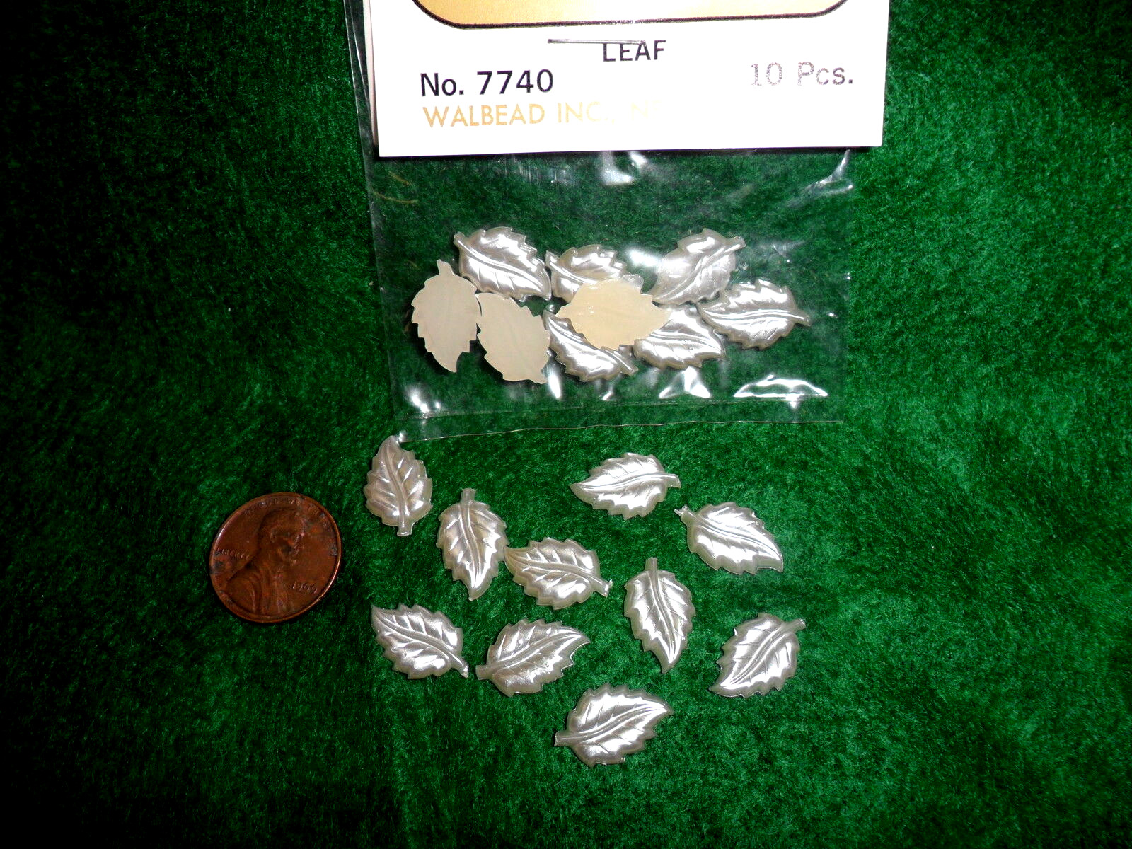 Vintage Plastic White Pearl Leaves 1/2" x 3/8" Flat Back - 30 pcs