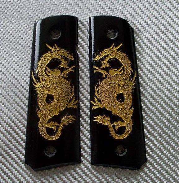 1911  Grips Gold Dragon on black Resin Grip For COLT KIMBER 1911 Full size
