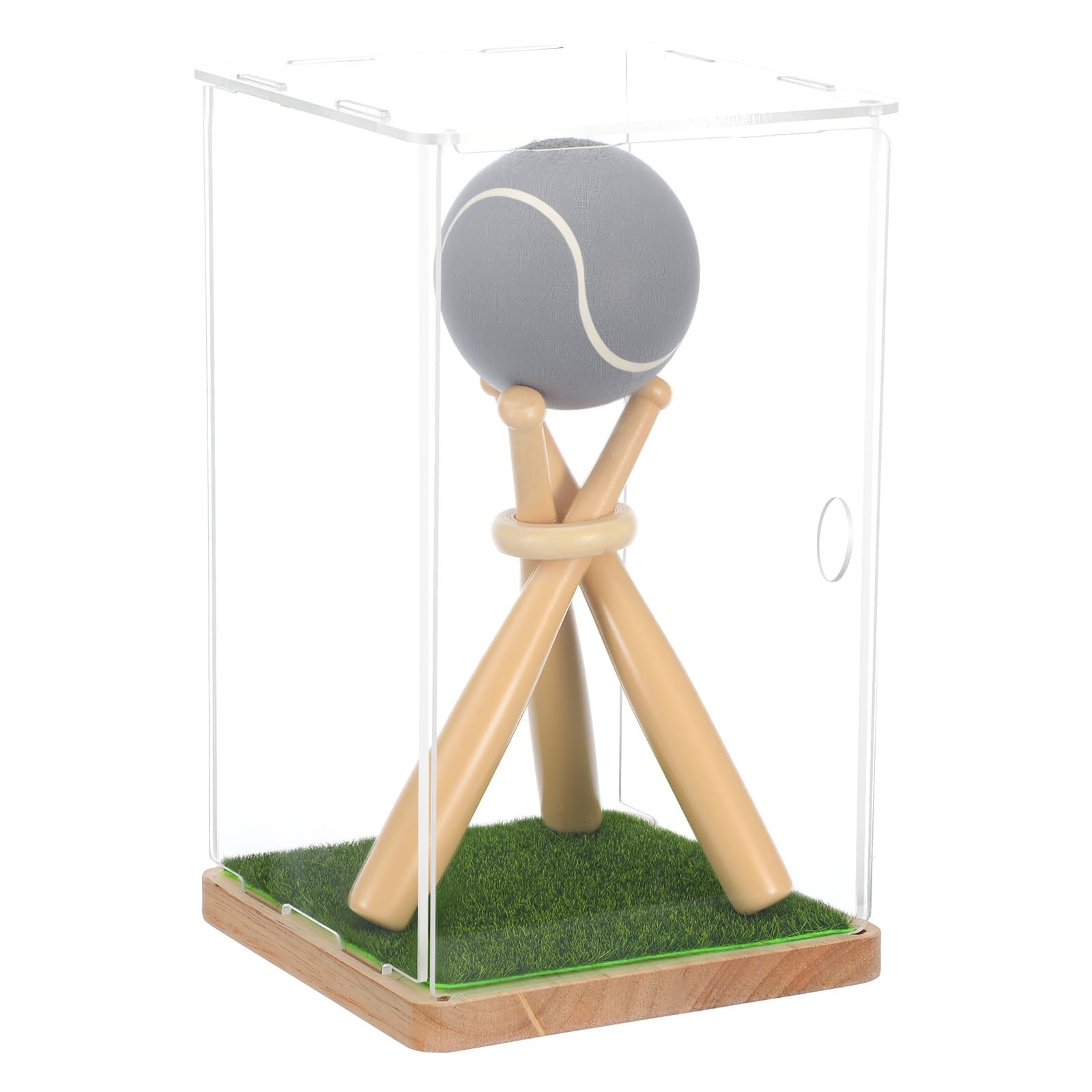 Game Ball Display Case with Baseball Holders for Display, Wooden Base & UV Pr...