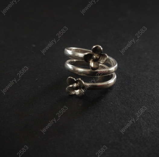 Foot Wear Solid Metal Womens Adjustable Cute Flower Toe Ring 925 Sterling Silver