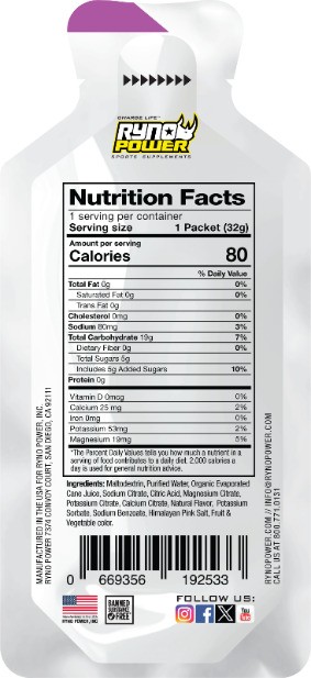 Ryno Power Mana Performance Gel Salted Caramel Single Serving