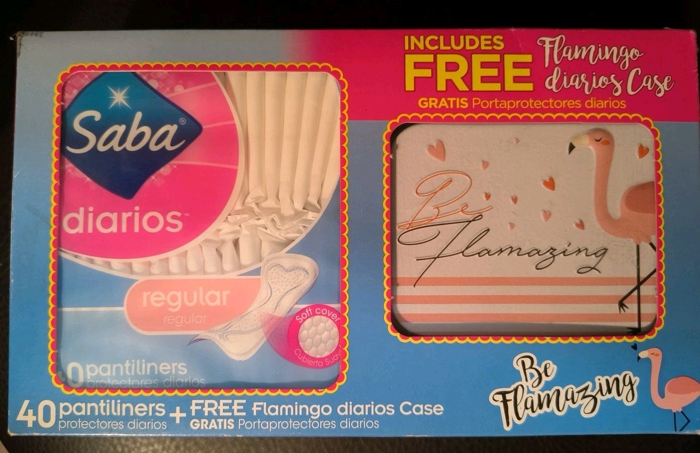 Saba Diarios Flamingo Liner Case + 40 Regular Pantiliners "Be Flamazing"