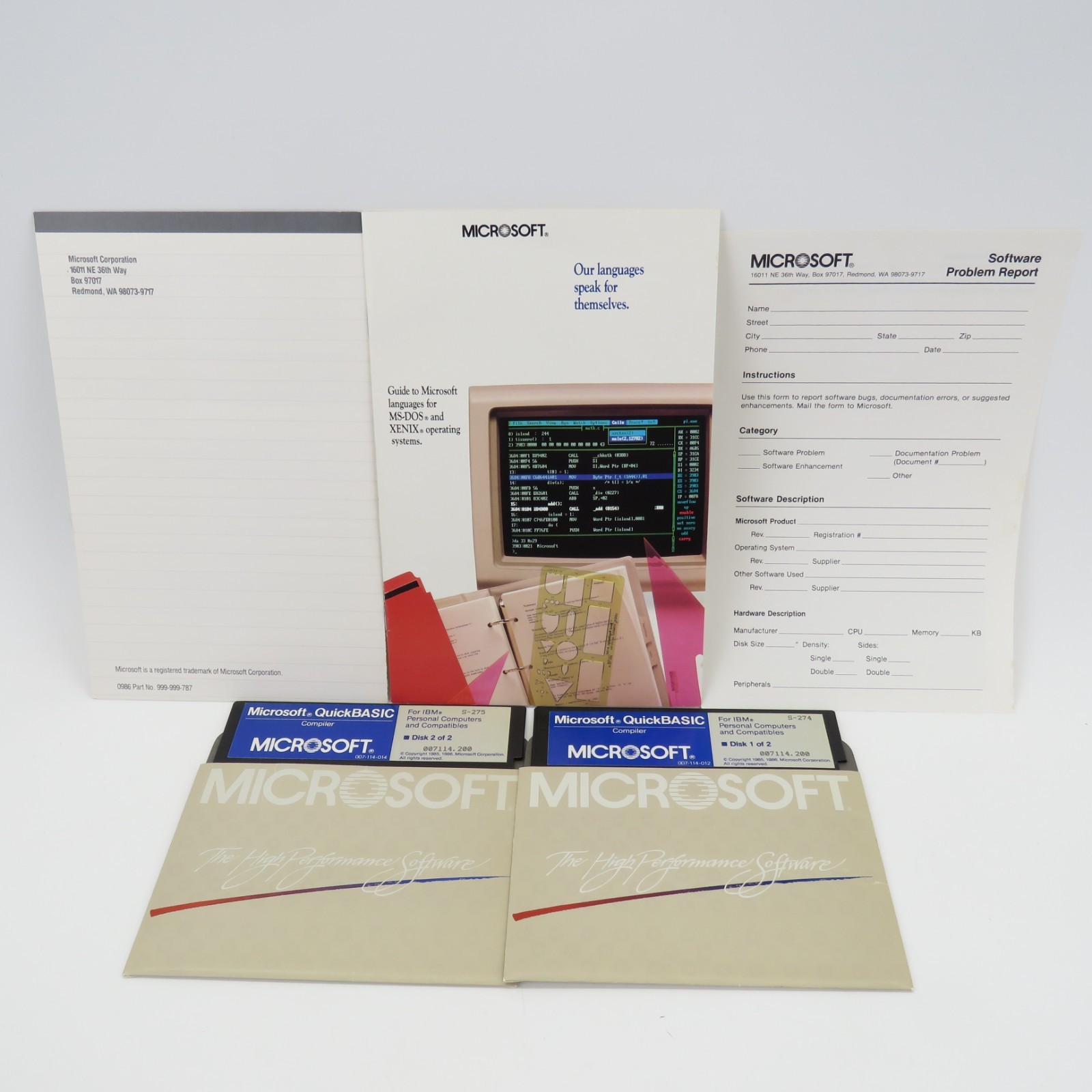MICROSOFT QUICKBASIC 2.0 for IBM PC and compatibles on (2) FLOPPY DISCS