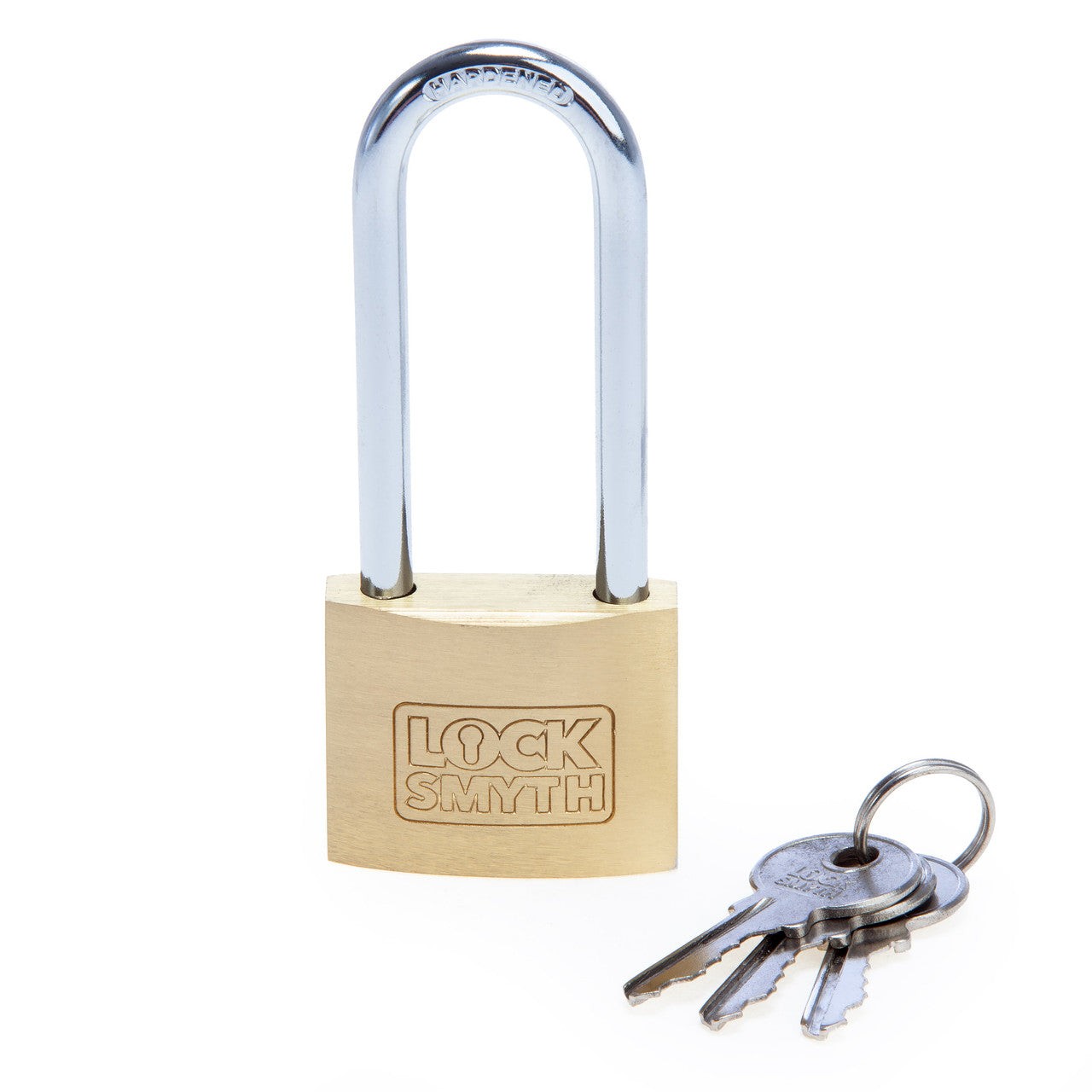 Locksmyth Long Shackle Brass Padlock 40mm Hardened Steel Shackle 3 Keys L2200014