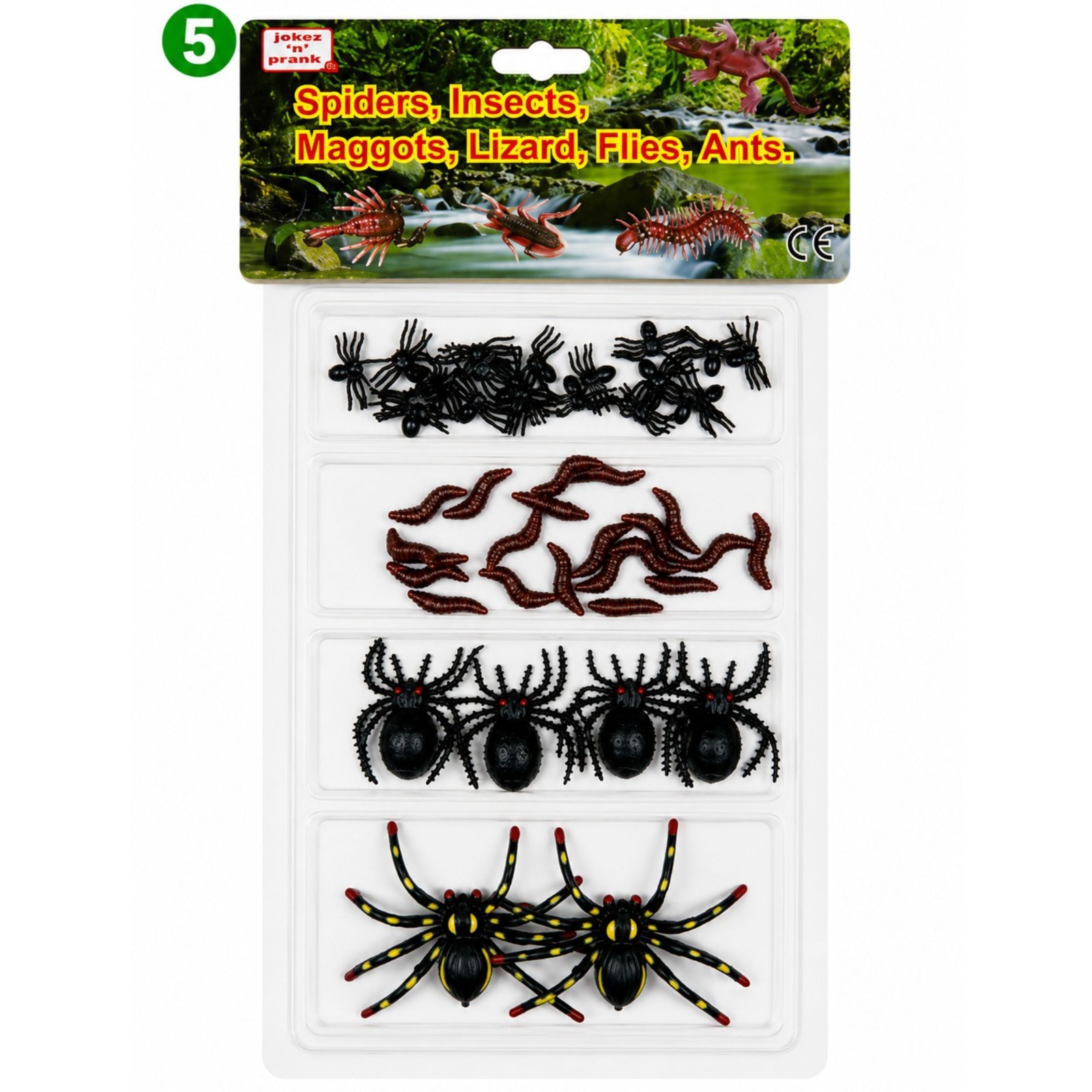Creepy Crawly Pk 5 Fake Bugs & Insects Prank Novelty Life Like Plastic Toy Trick