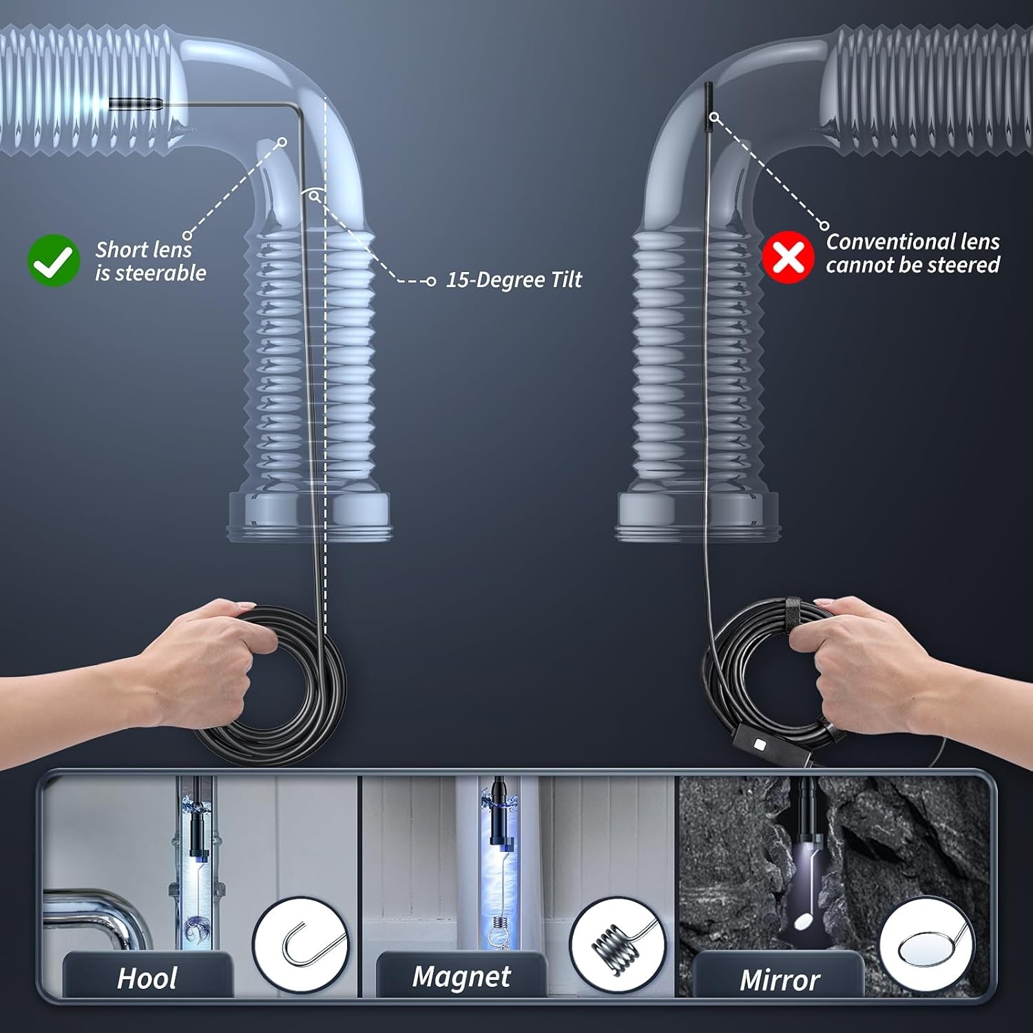 Endoscope Camera with Light, Inspection Borescope Camera with 4.3" IPS Screen...