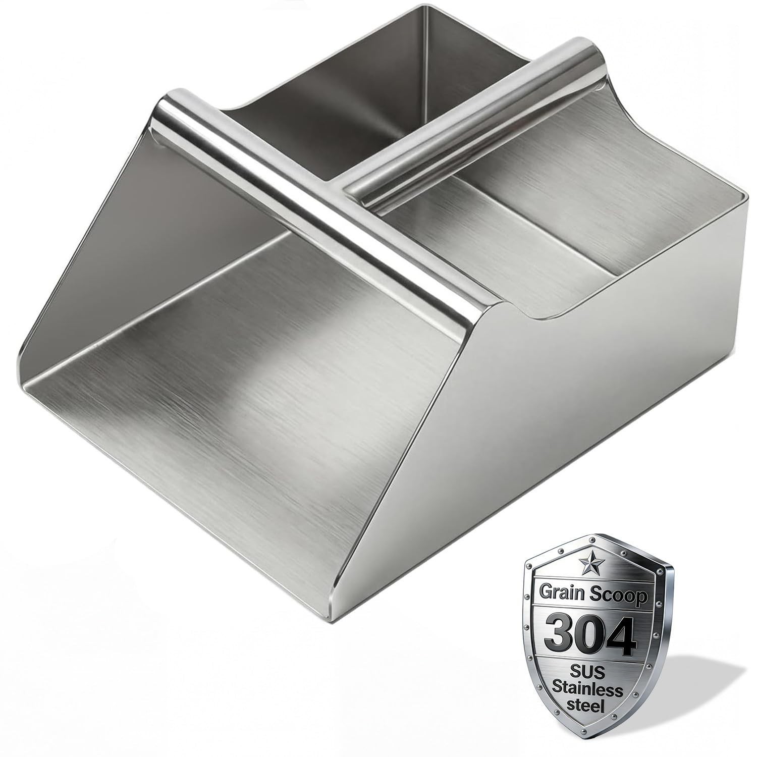304 Stainless Steel Grain Scoop 120oz Heavy Duty Feed Shovel 8-inch Wide