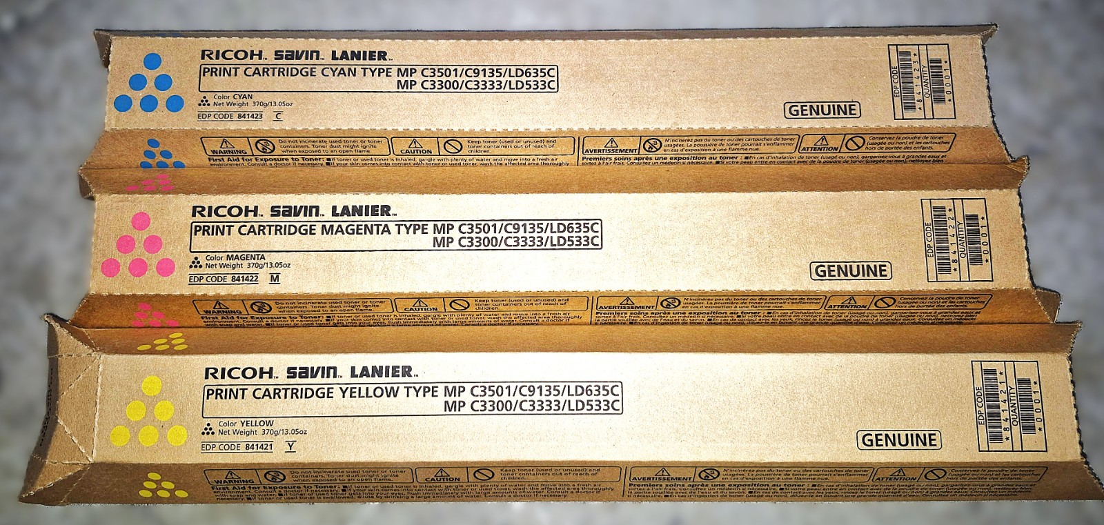 Genuine Set of 3 Ricoh MP C3501 841421/22/23 CMY Toners Ricoh/Savin/Lanier