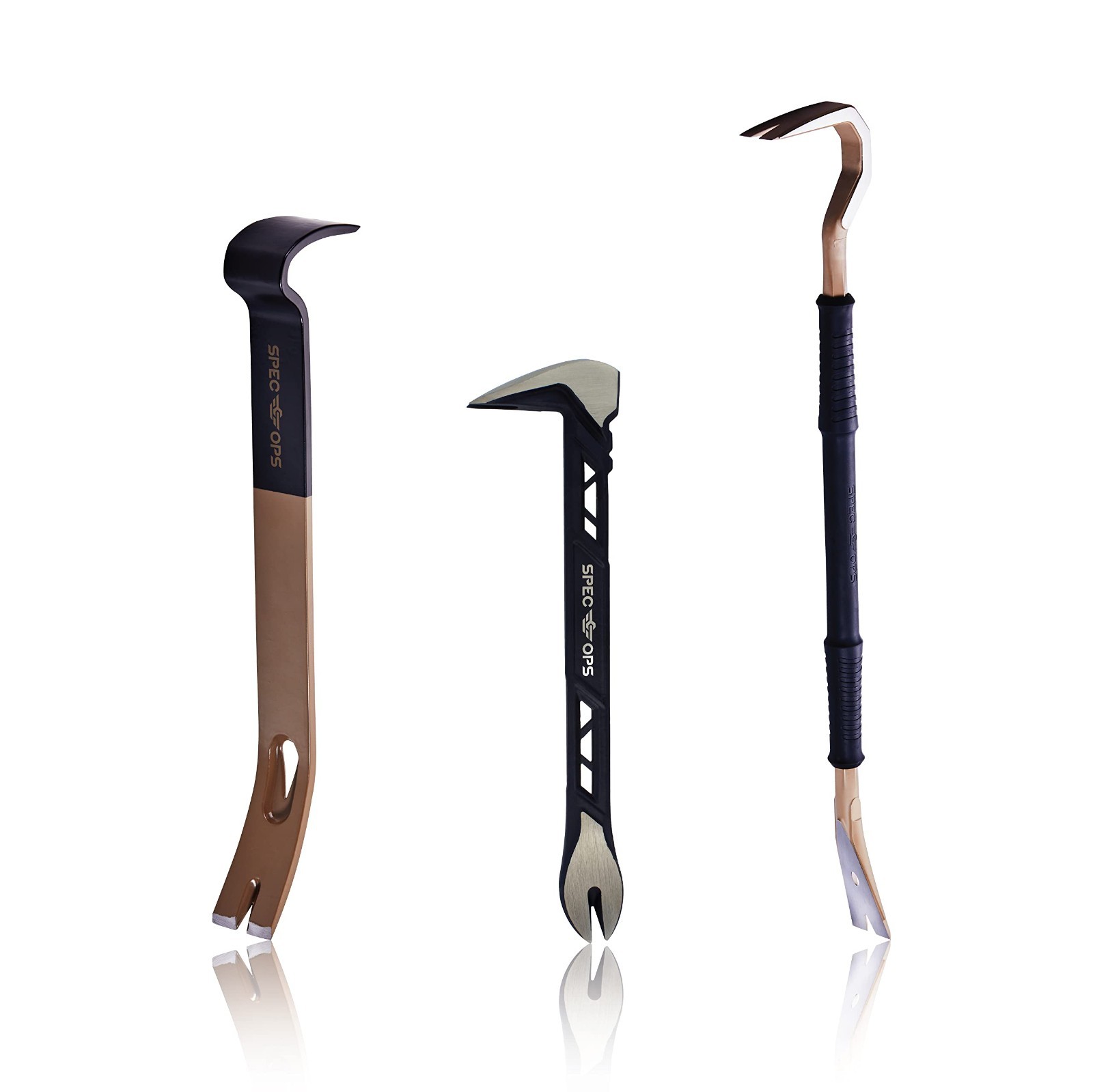 3-Piece Pry Bar Set - 10" Nail Puller, 15" Flat Bar, 30" Demolition Crowbar, Hea