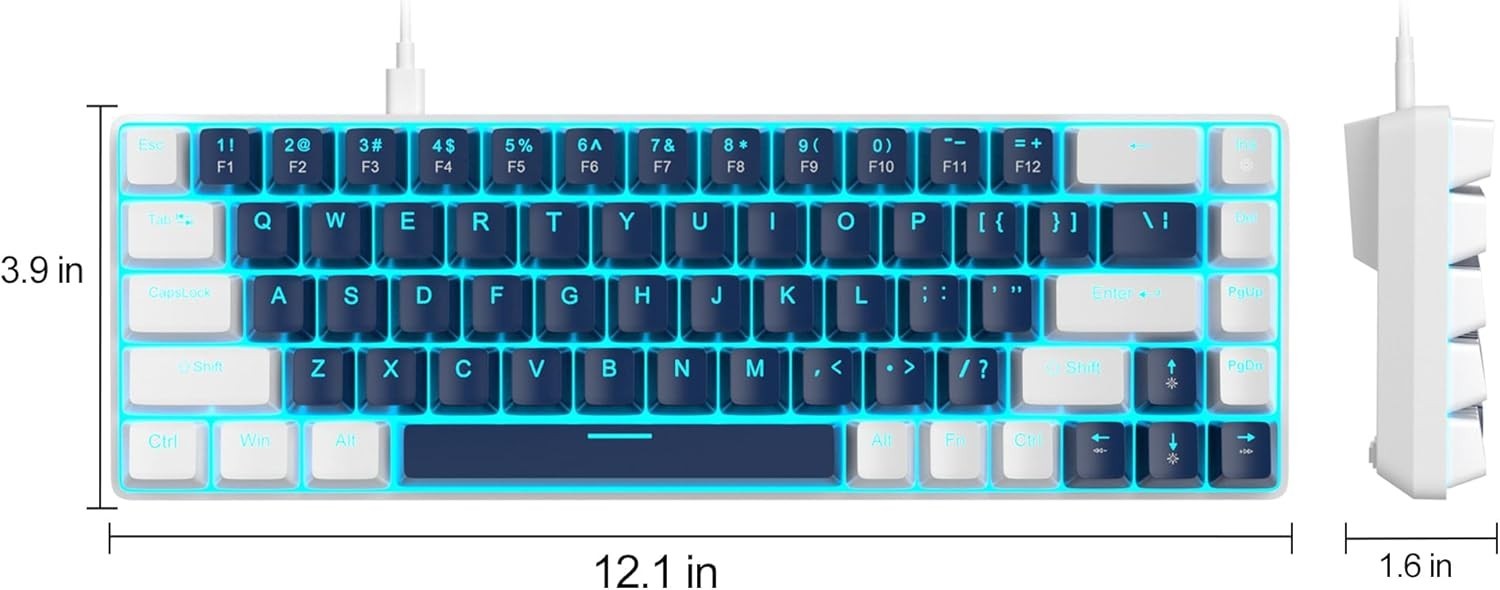 68 Keys Ergonomic Mechanical Keyboard with Blue Switch - Ideal for Gaming