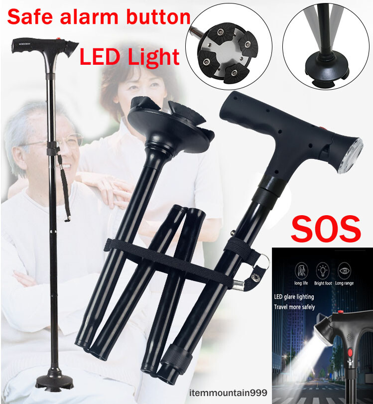 Extendable Foldable LED Walking Cane Adjustable Hiking Walking Stick With Alarm