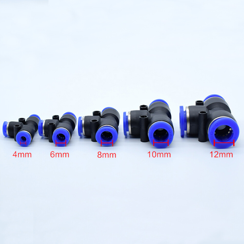 Tee Union Pneumatic Push In Fittings Connector Air Tube OD 4/6/8/10/12/14/16mm