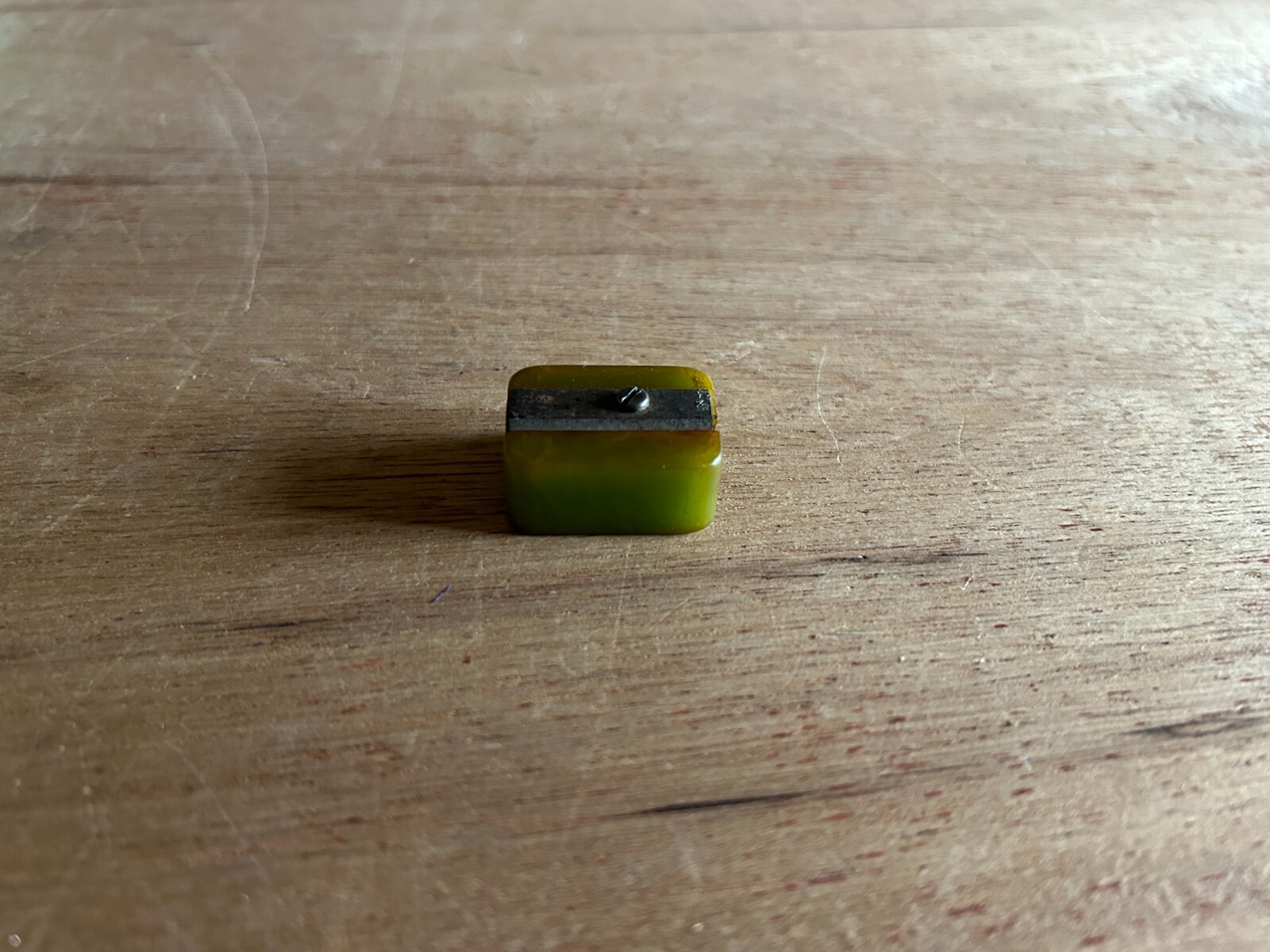 Green Bakelite Pencil Sharpener Catalin Swirled Small School Vintage Rectangle
