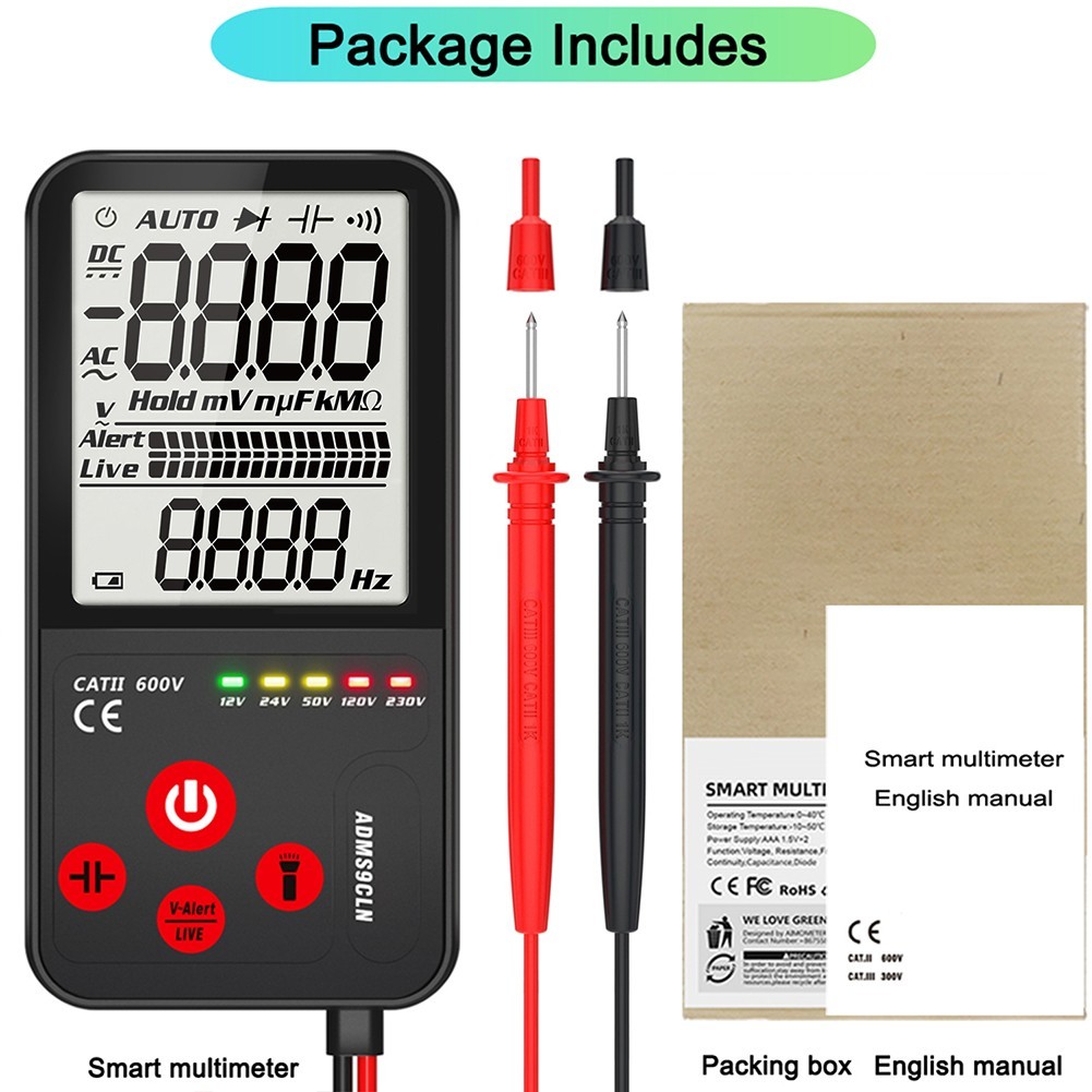 Pocket Sized Digital Multimeter with Hanging Hole and Flashlight Feature