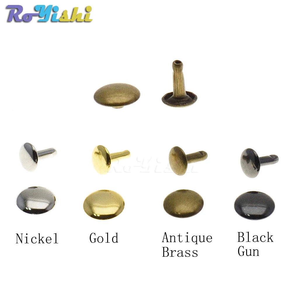 100Pcs/Set 6mm-12mm Metal Round Double Cap Rivets Studs Nail For Leather Craft A