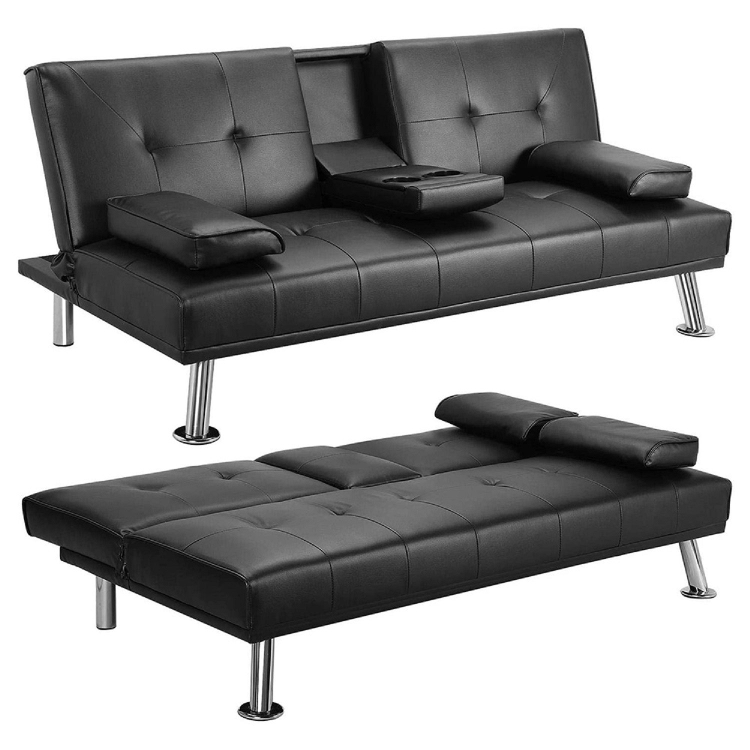 Sofa Bed, Modern Faux Leather Convertible Folding Lounge Sofa