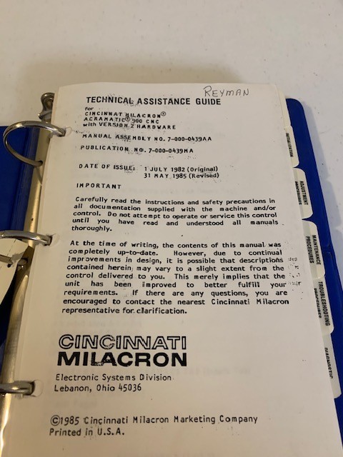 Cincinnati Milacron Technical Assistance Guide Acramatic 900 CNC with Ver. 2