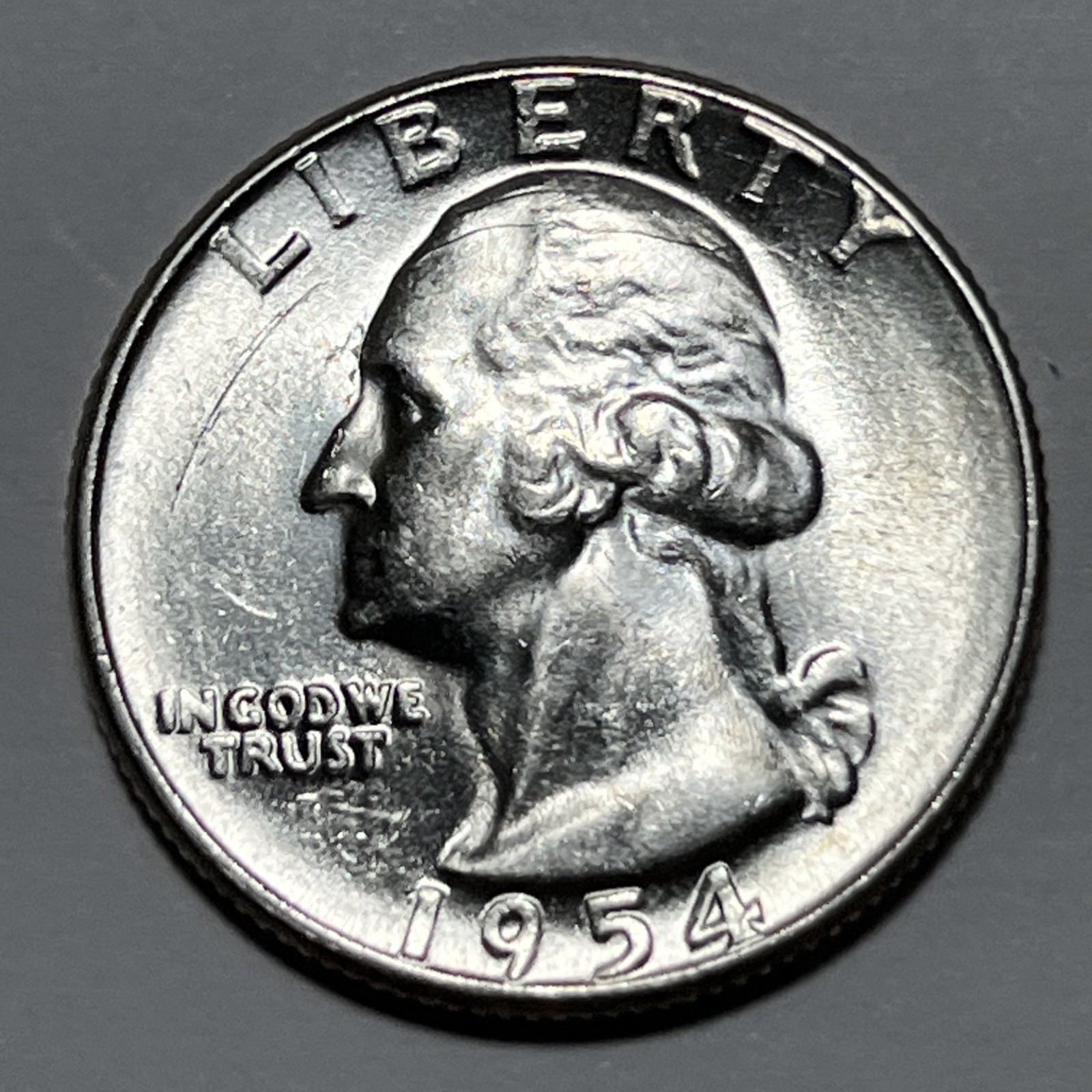 1954 P Quarter Errors Strike Through Grease DDO Long Die Crack Head Uncirculated