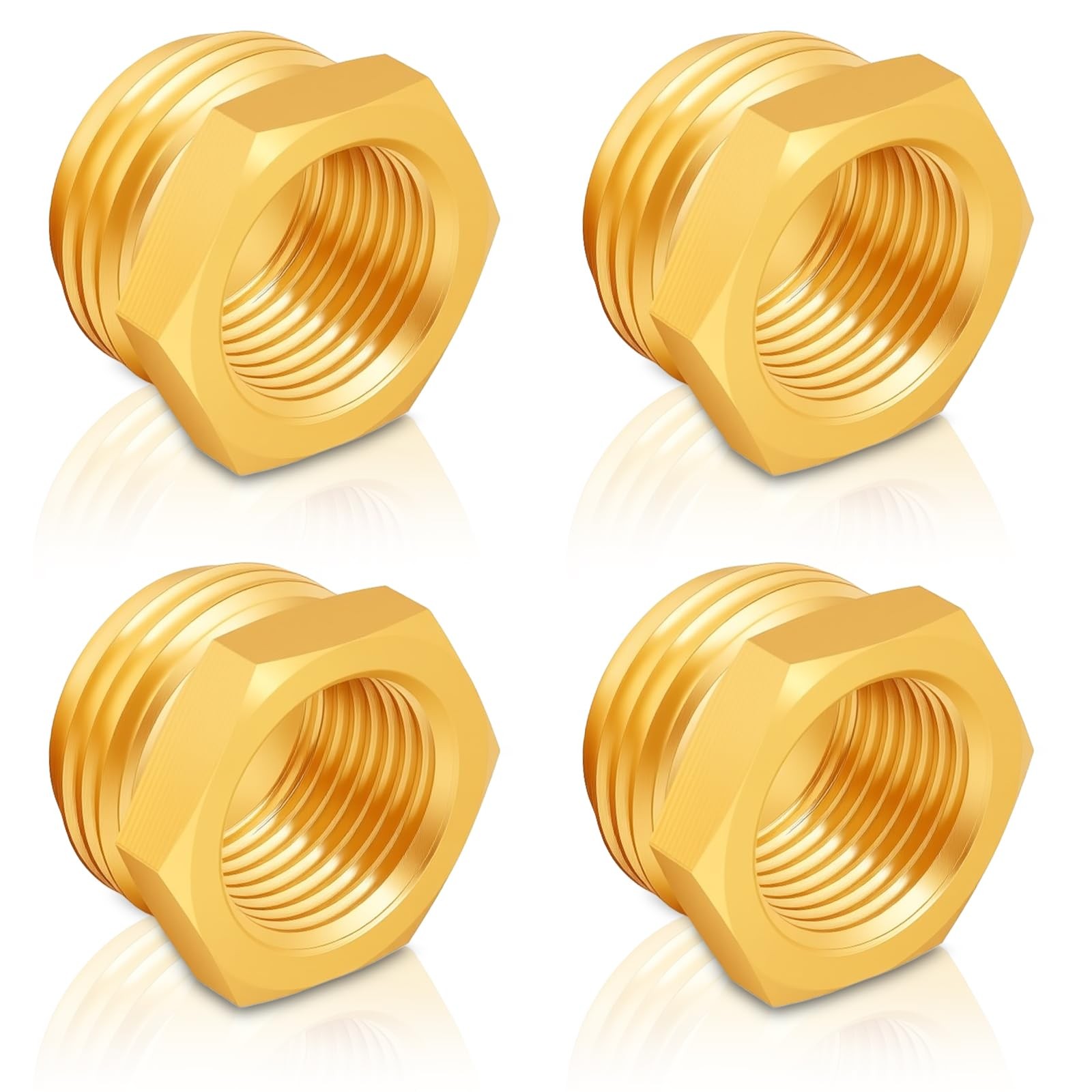 3/4" GHT Male to 1/2" NPT Female Brass Hose Adapter - 4 Pack 0.5 inches, Gold