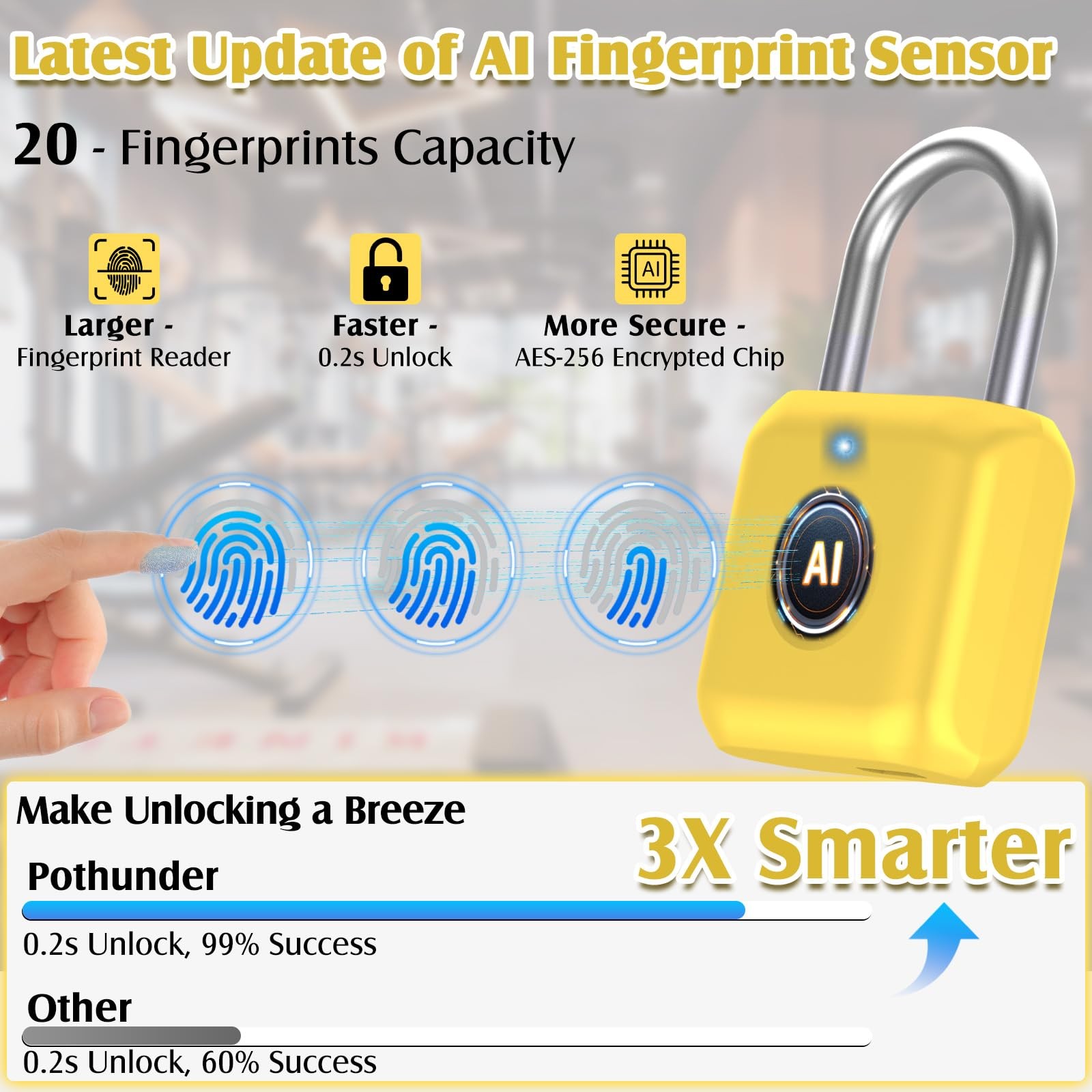 Pothunder Fingerprint Padlock Smart Lock Locker Lock APP Rechargeable Gym Locker