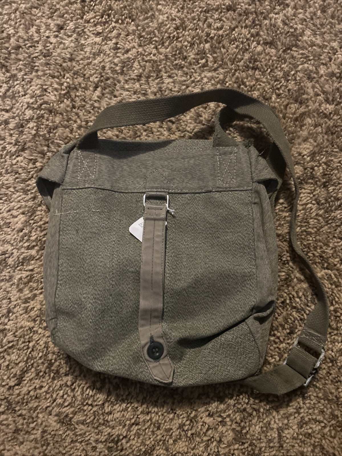 Vintage Military Canvas Tote Bag With Shoulder Strap, Button Close