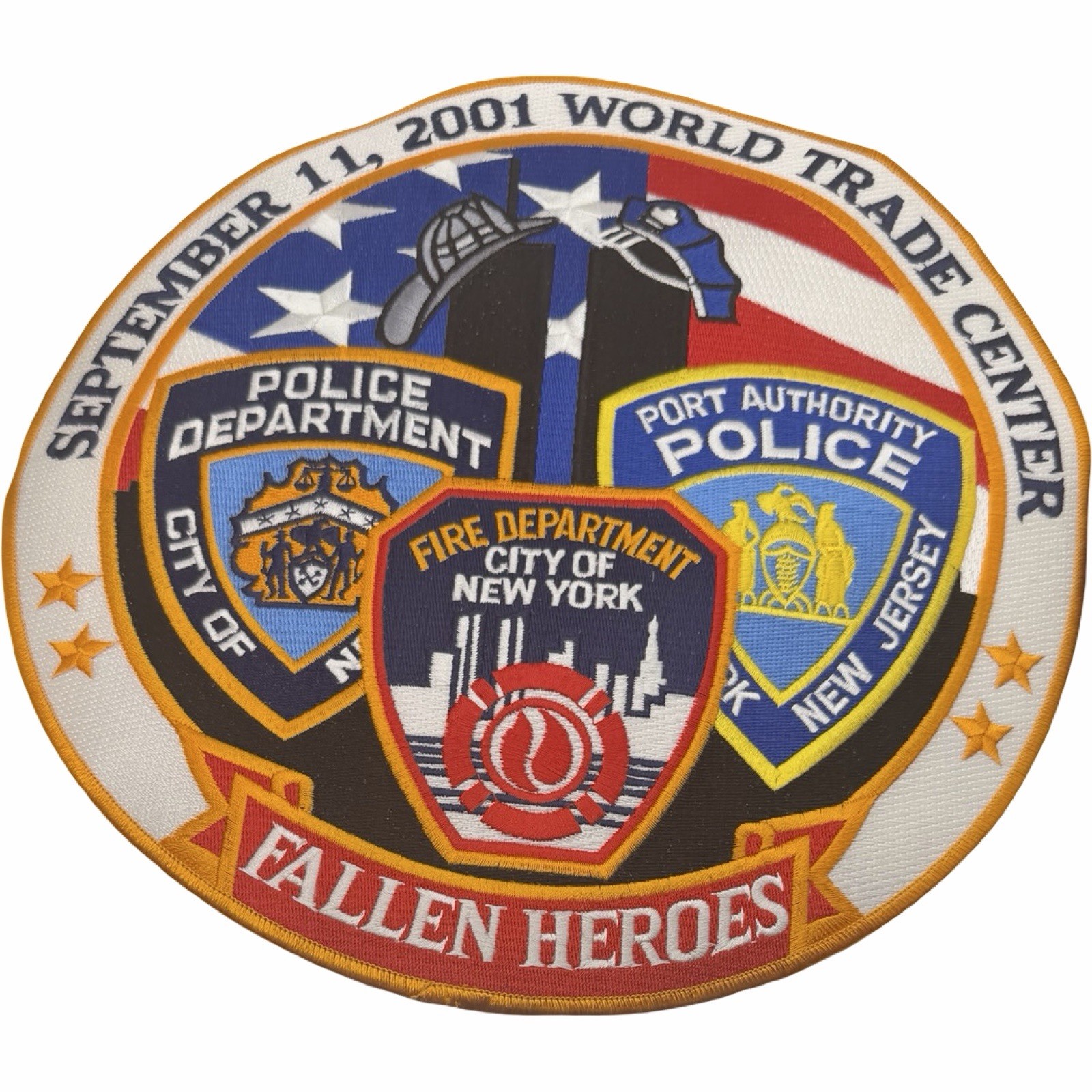 Large 12” Sept 11 2001 World Trade Center Fallen Heroes Embroidered Patch NYC