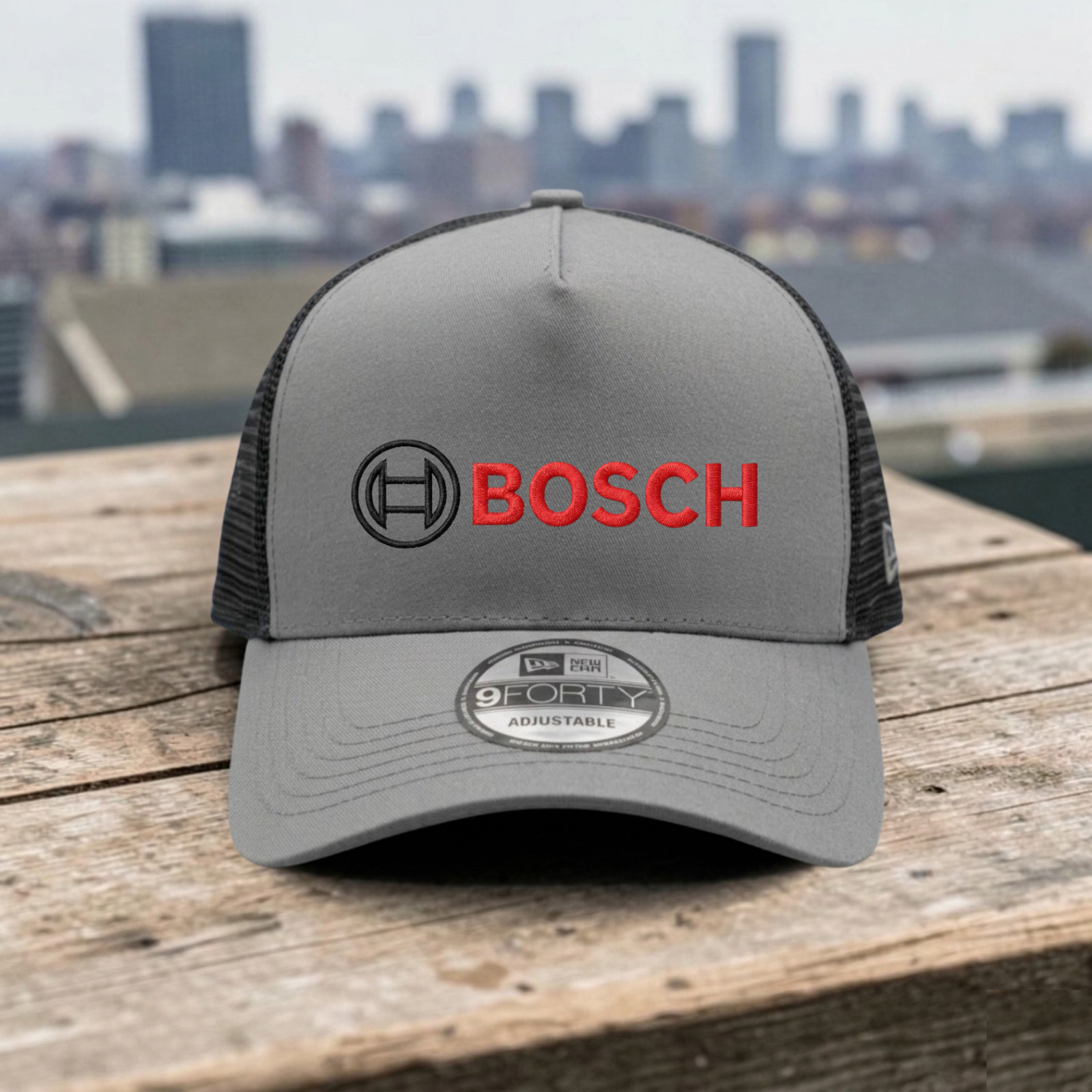 Bosch Embroidered Logo Trucker Hat Gray Black Mesh Adjustable Cap