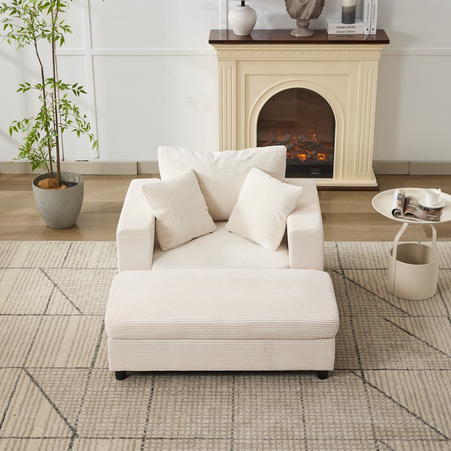 Modern Upholstered Chaise Lounge Armchair with Removable Ottoman for Living Room
