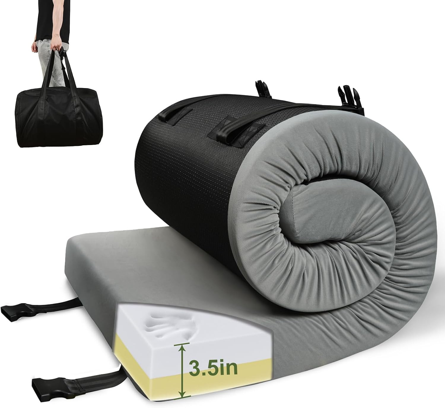 3.5" Extra Thick Foam Camping Mattress, Waterproof Cover & Travel Bag, Portable