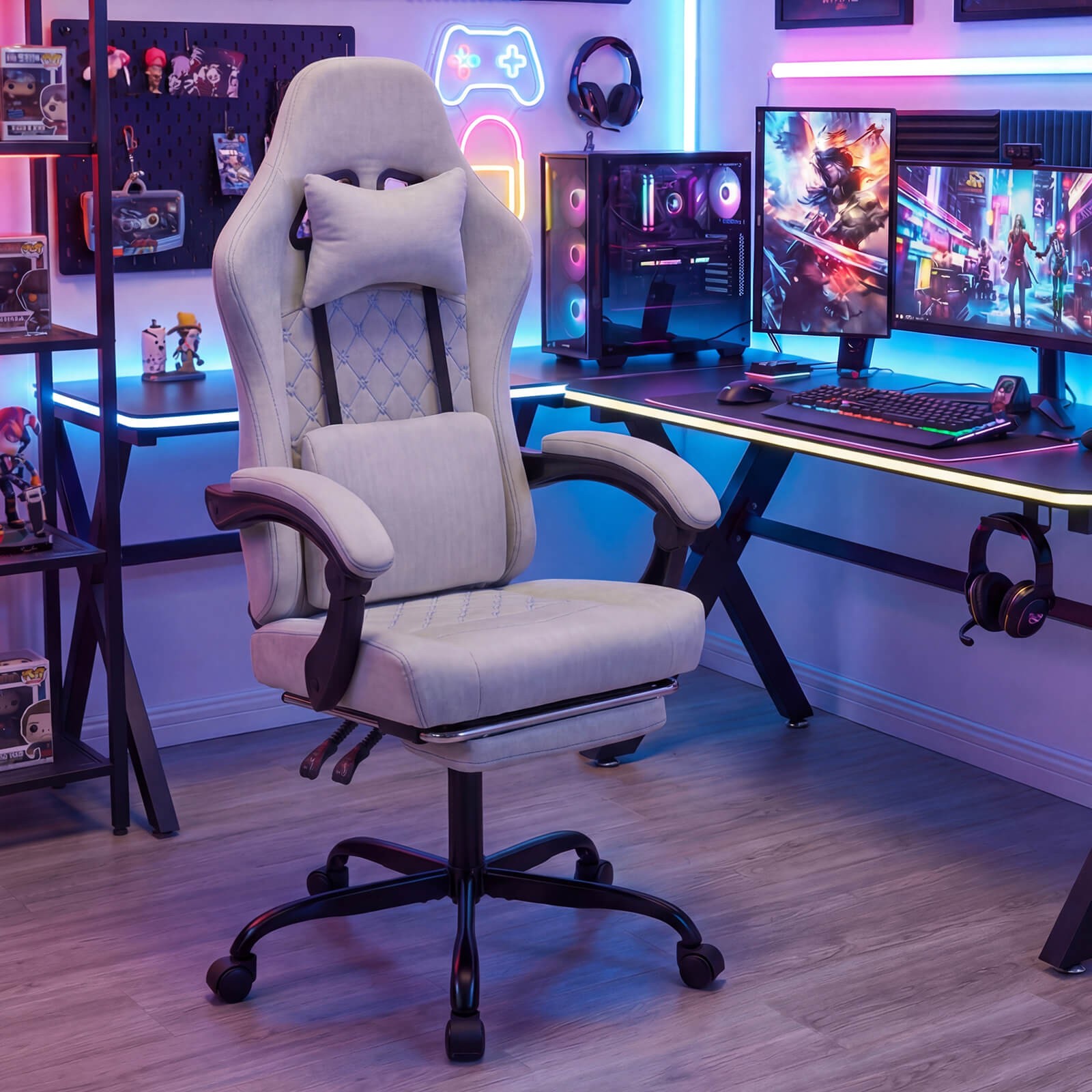 Height Adjustable Computer Chair w/Headrest, Lumbar Support, Linkage Armrests