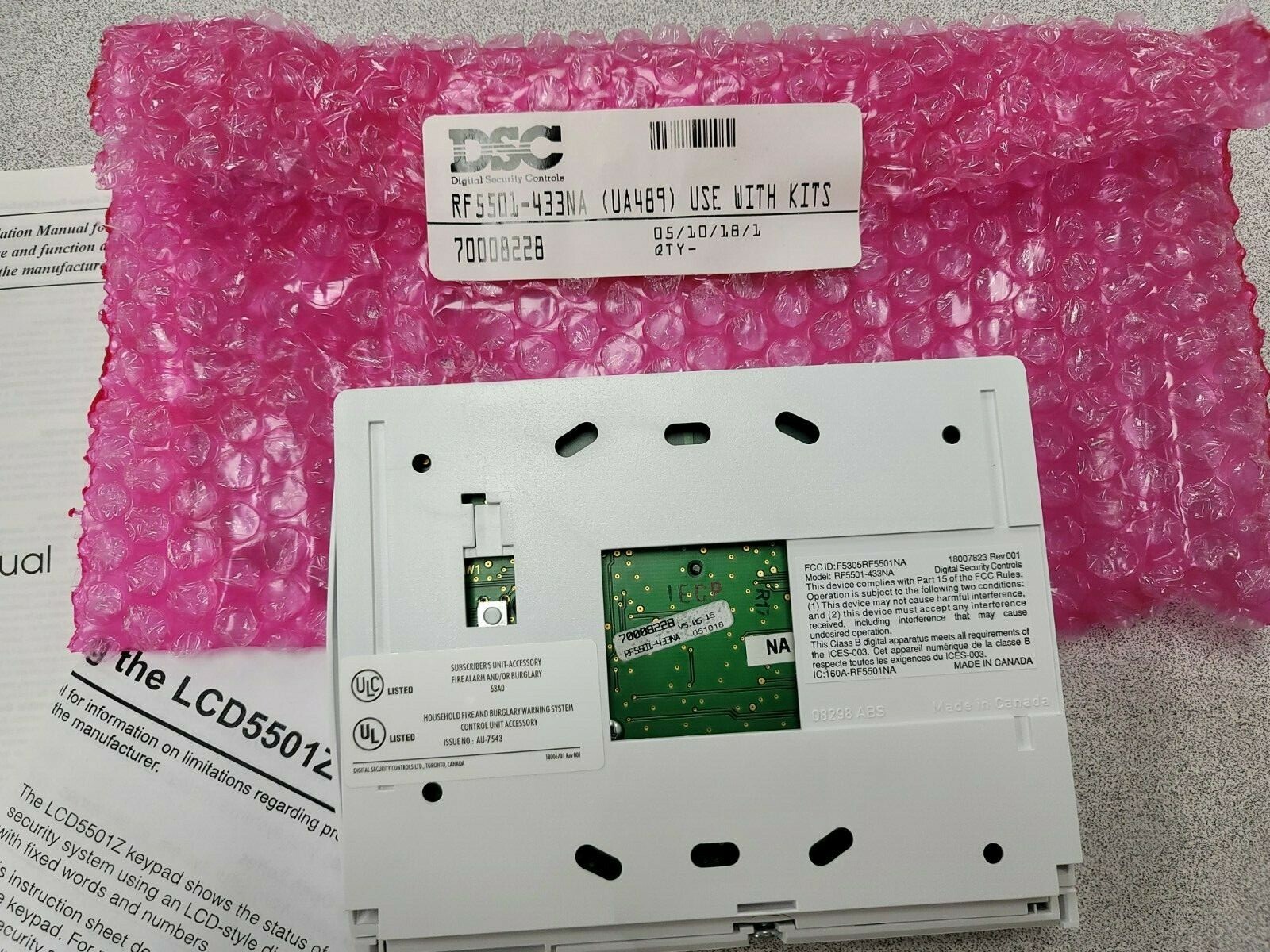 DSC RF5501-433 Fixed Message Keypad PowerSeries with Wireless Receiver NEW