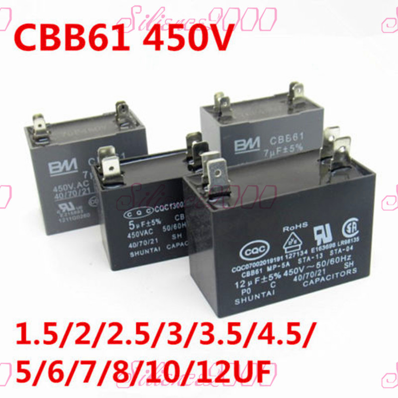 CBB61 450VAC 1.2-12uF Air conditioner Fan Motor Start Capacitors 2 or 4 Inserts
