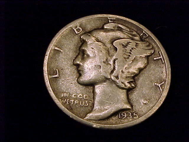 1935-D  Mercury Dime, Very Good to nearly Fine Grade.