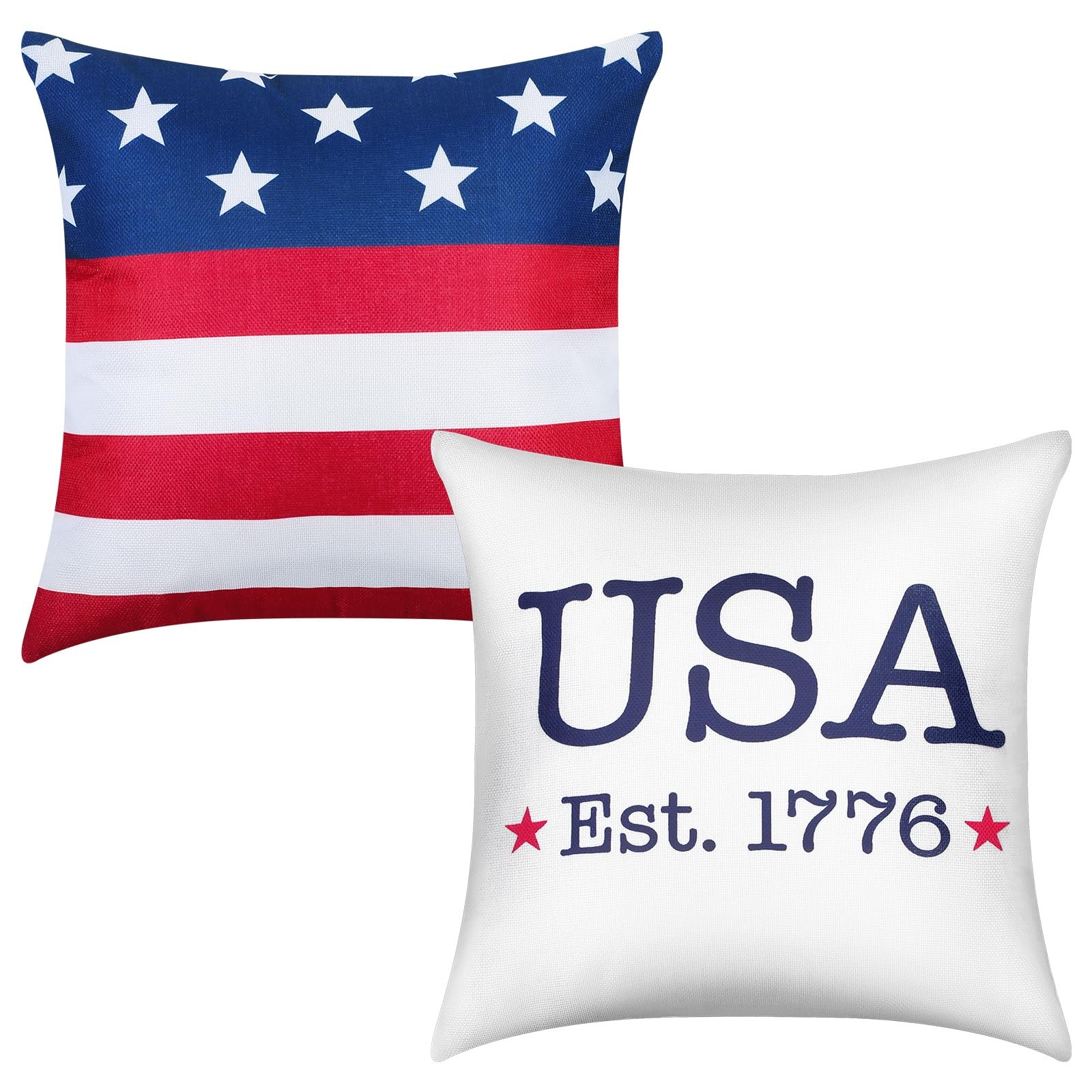 2 Pack 4th of July Pillow Covers 18x18 Inch Linen 250th Anniversary Flag 1776...