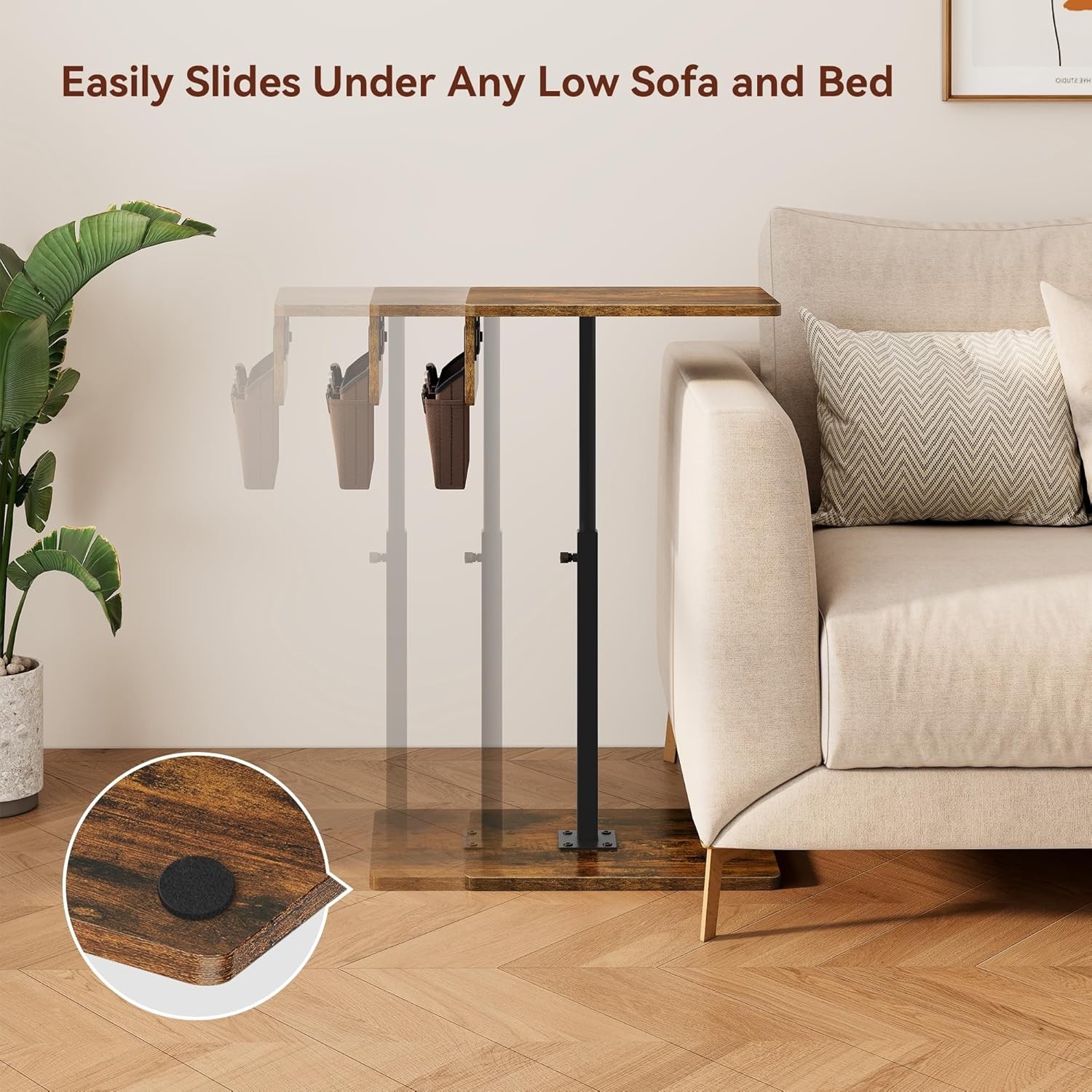 Sofa Armrest Tray Table Couch 360° Swivel Height Adjustable Side Table Small