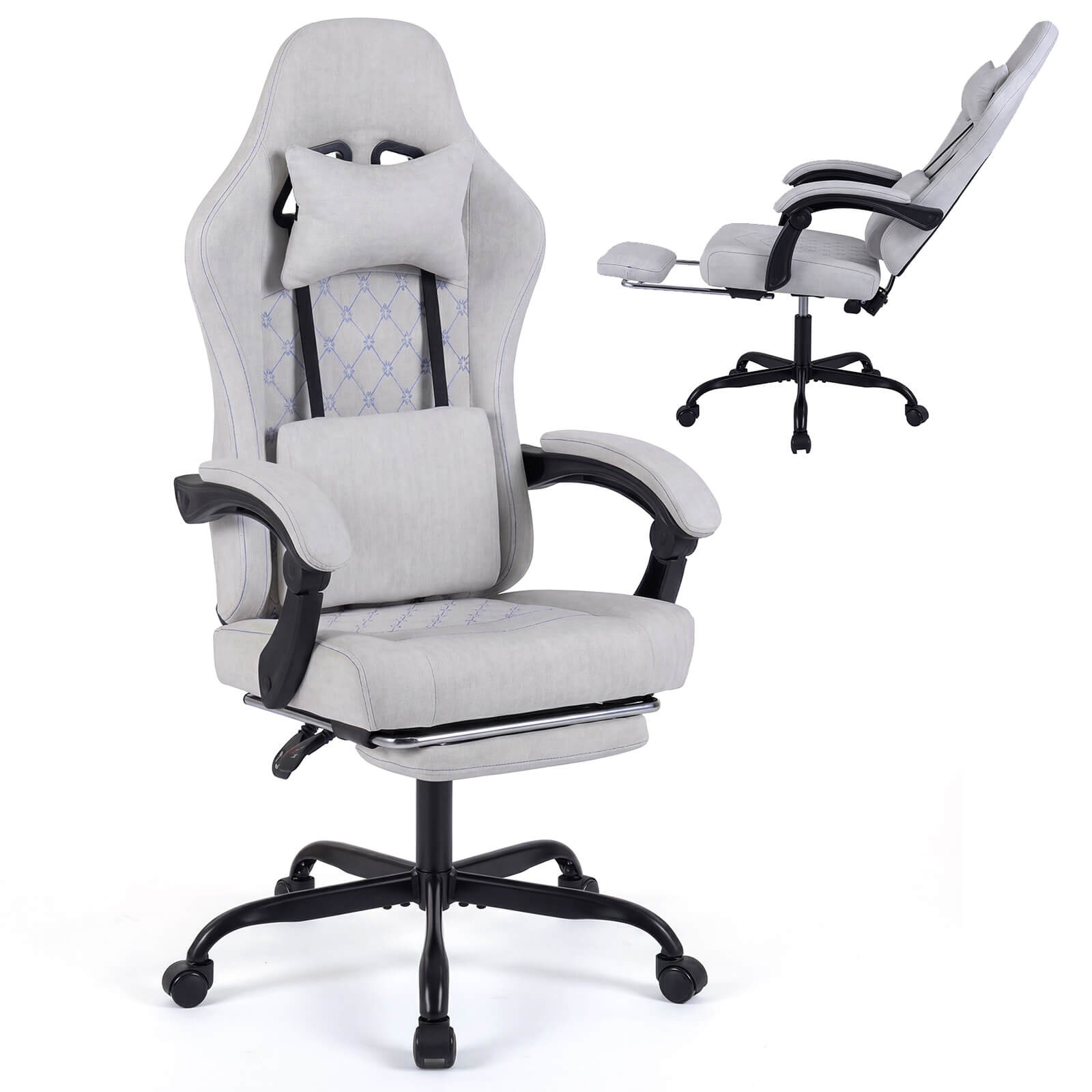 Height Adjustable Computer Chair w/Headrest, Lumbar Support, Linkage Armrests