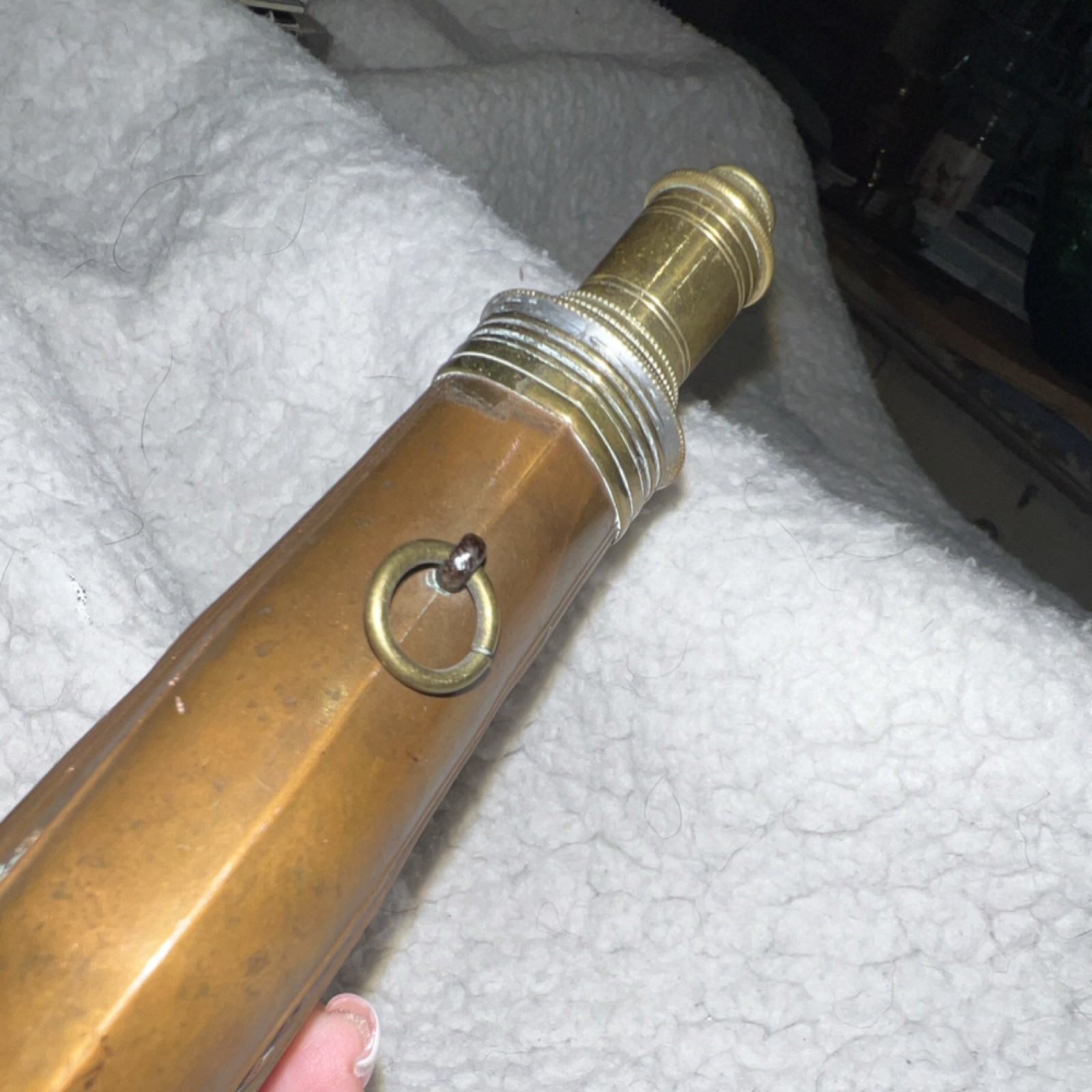 Antique Copper & Brass Black Powder Flask for Muzzleloader Rifle 6.5” long