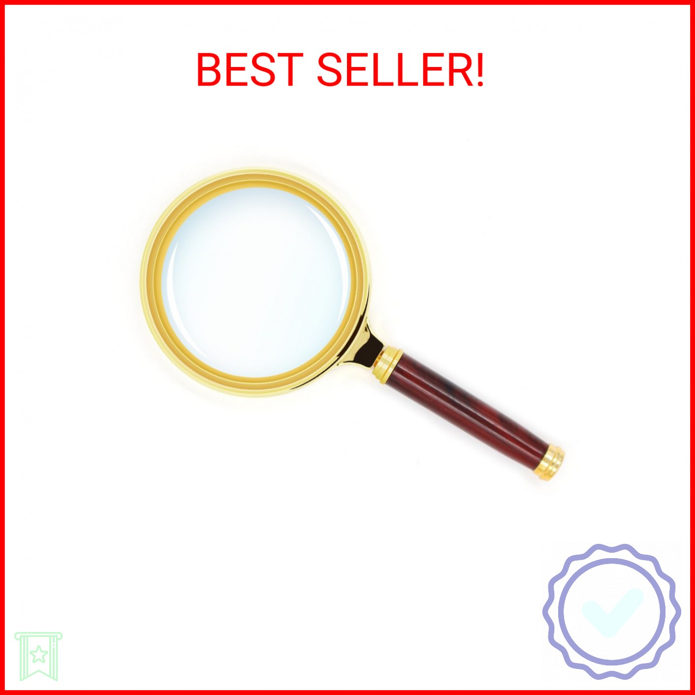 Kadaon 10X Handheld Magnifier Antique Mahogany Handle Magnifier Reading Magnifyi