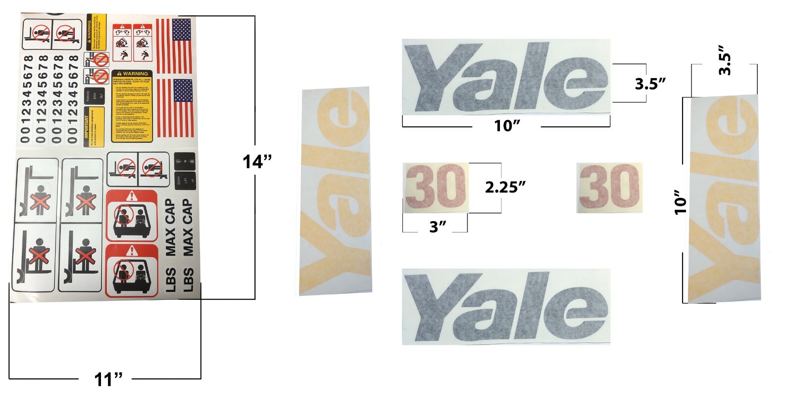 YALE 30  FORKLIFT STICKERS + FORKLIFT DECAL KIT OSHA SAFETY 2 PAGES USA MADE