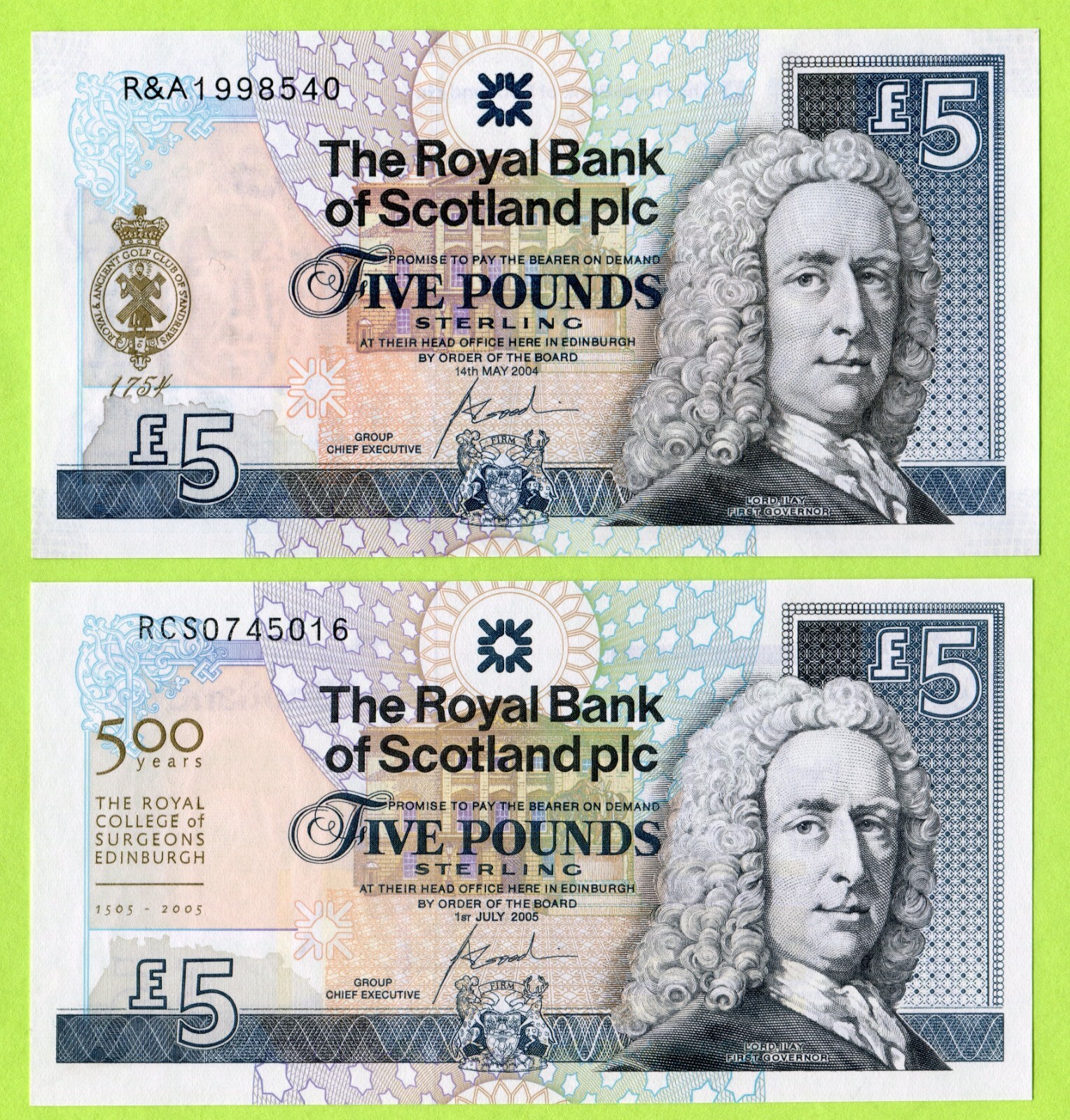 Scotland (Royal Bank) 5 Pounds 2004 2005 P363 P364 UNC / Commemorative
