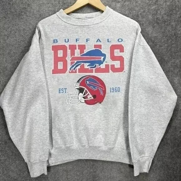 Vintage Buffalo Bills Football Sweatshirt Ash Color Retro NFL Buffalo KH9348