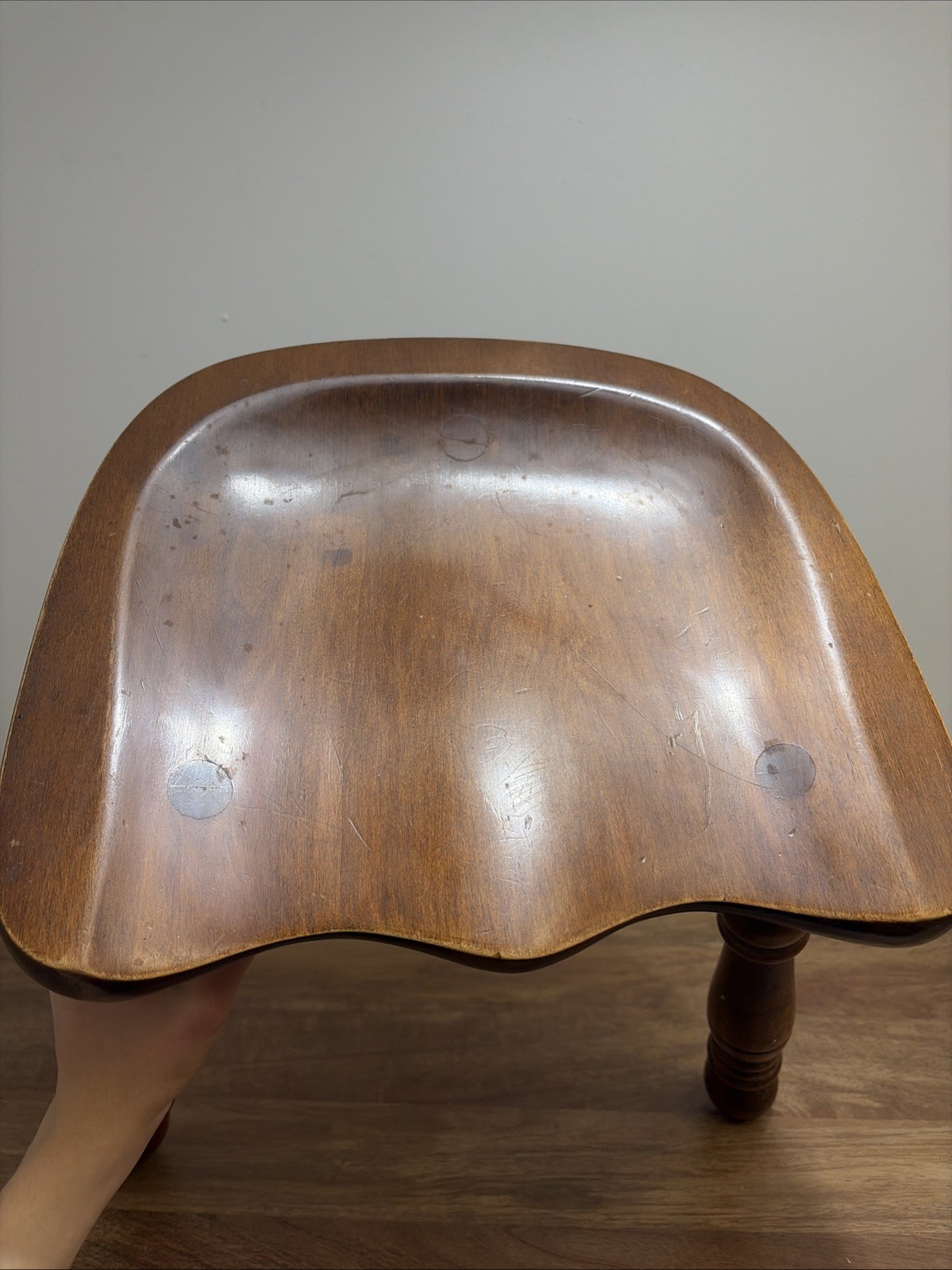 Vintage 3 Leg Maple Milking Stool #R82A Solid Wood Butt Or Saddle Seat Stool