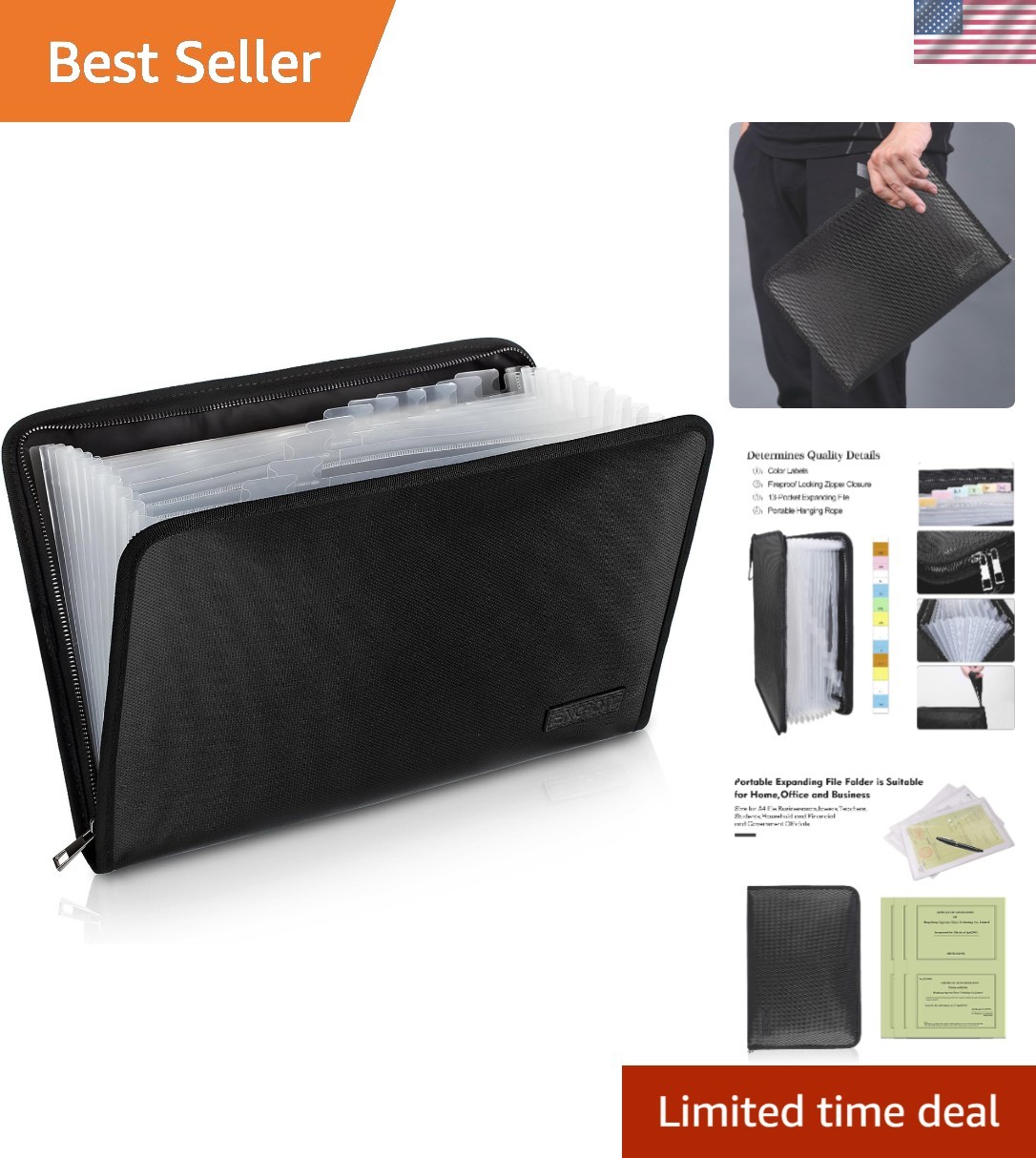 Expanding File Folder,Fireproof 13 Pockets Document Organizer Bag | Accordion...