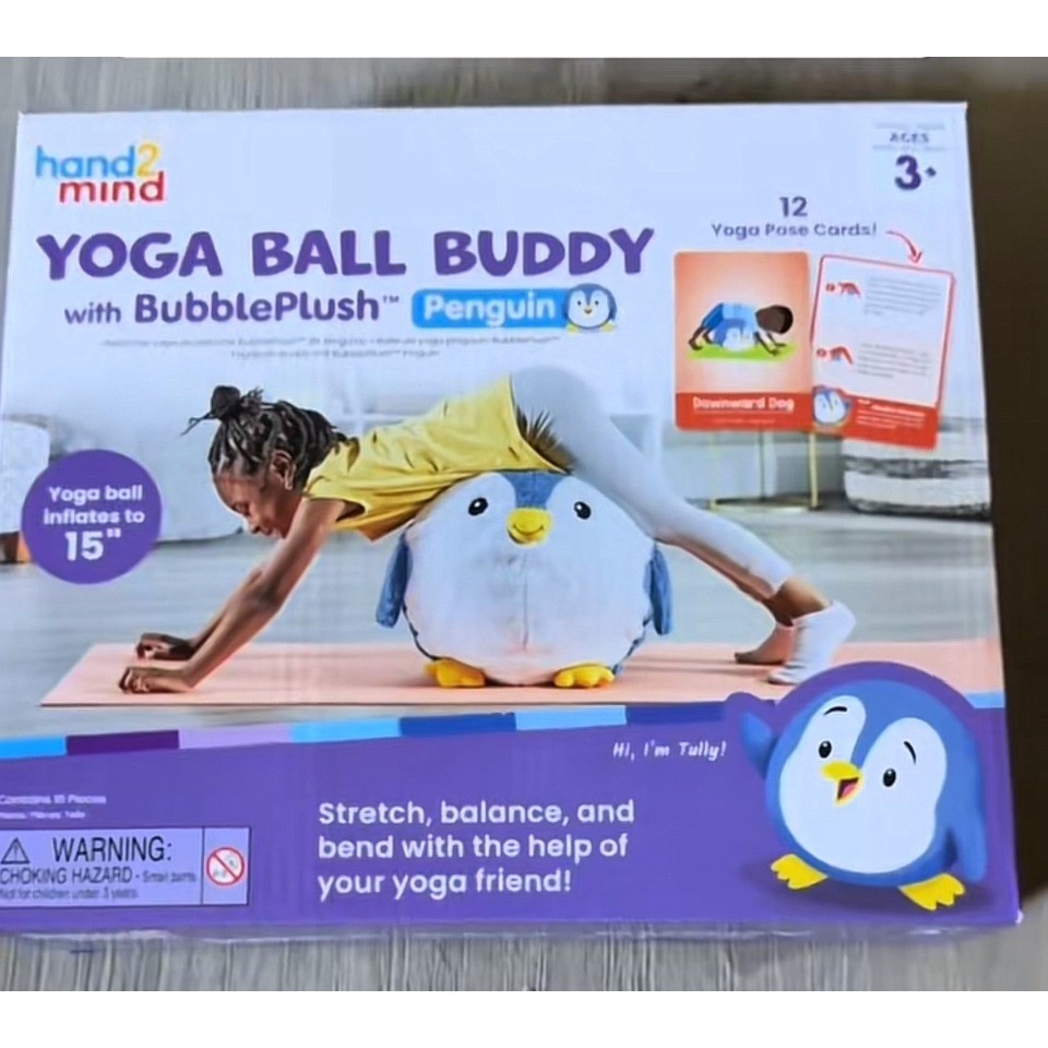 Hand2mind Yoga Ball Buddy BubblePlush Penguin Kids Inflatable 15 Inch Yoga Ball