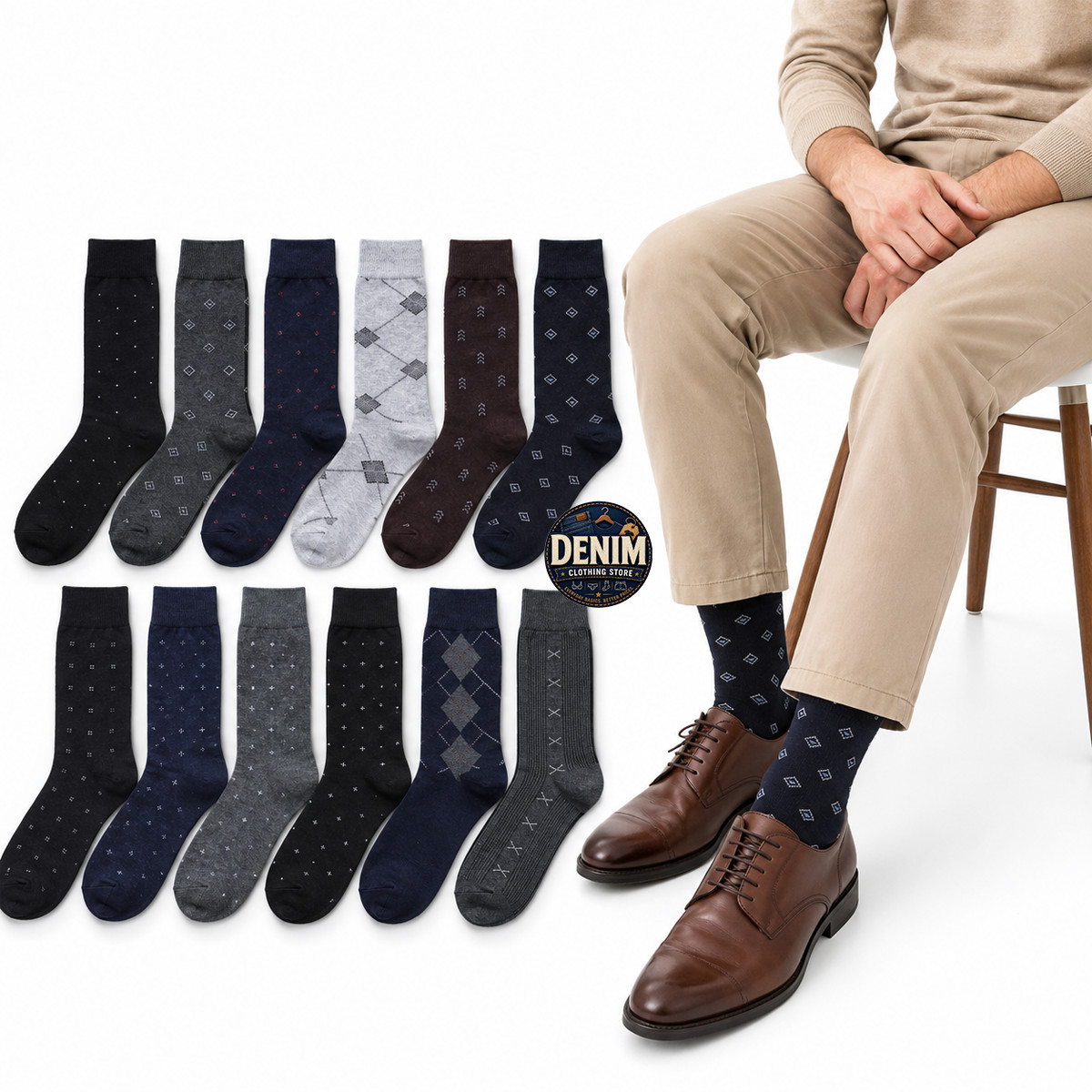 12 Pairs Men's Casual Crew Dress Socks Breathable Moisture Wicking Assorted Size